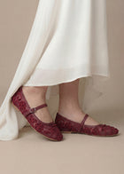 Maroon Embroidered Mesh Ballerinas