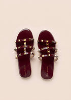 Burgundy Rockstud Flat Slides