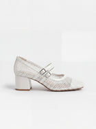 White Mesh Block Heels