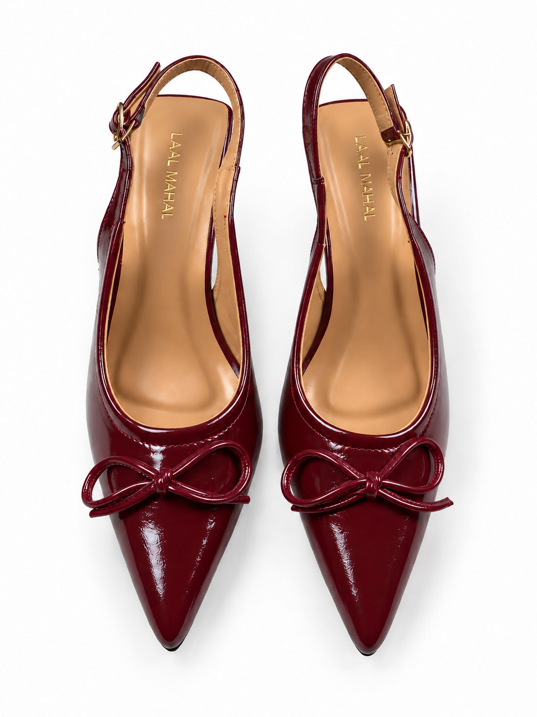 Maroon Bow Slingback Kitten Heels
