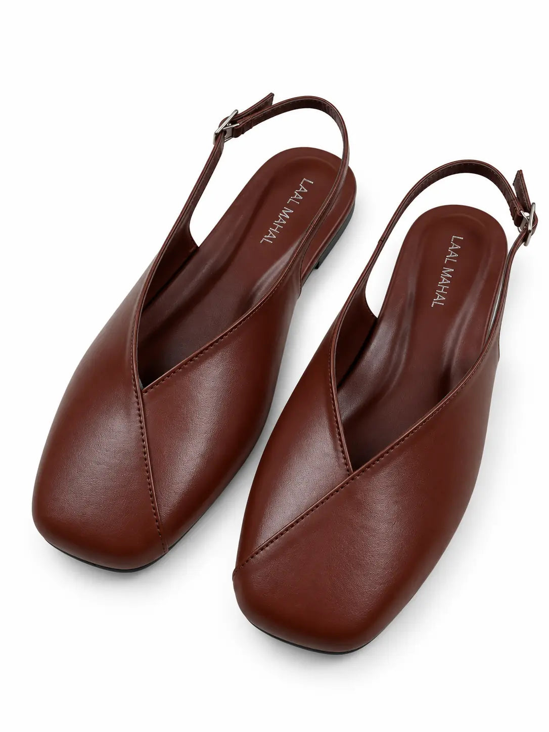 Brown Square Toe Slingback Flats