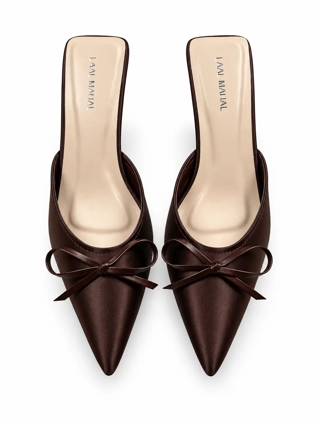 Brown Satin Bow Kitten Heels