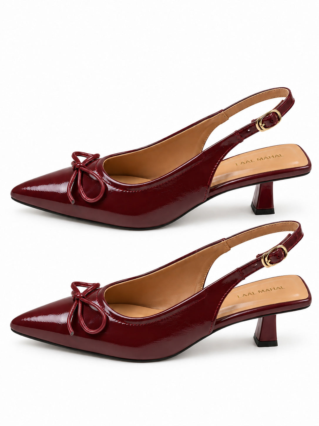 Maroon Bow Slingback Kitten Heels