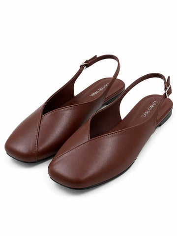 Brown Square Toe Slingback Flats
