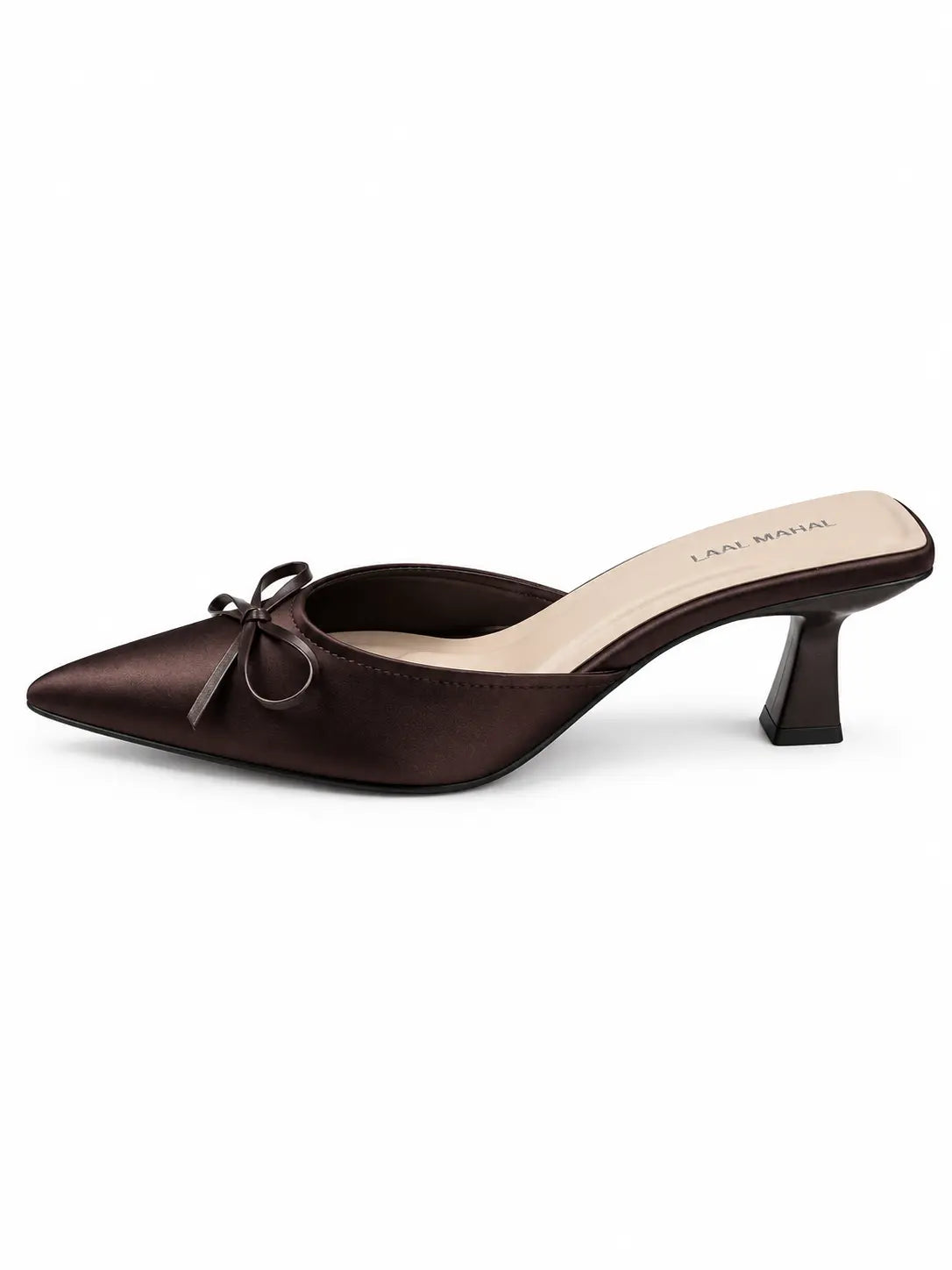 Brown Satin Bow Kitten Heels