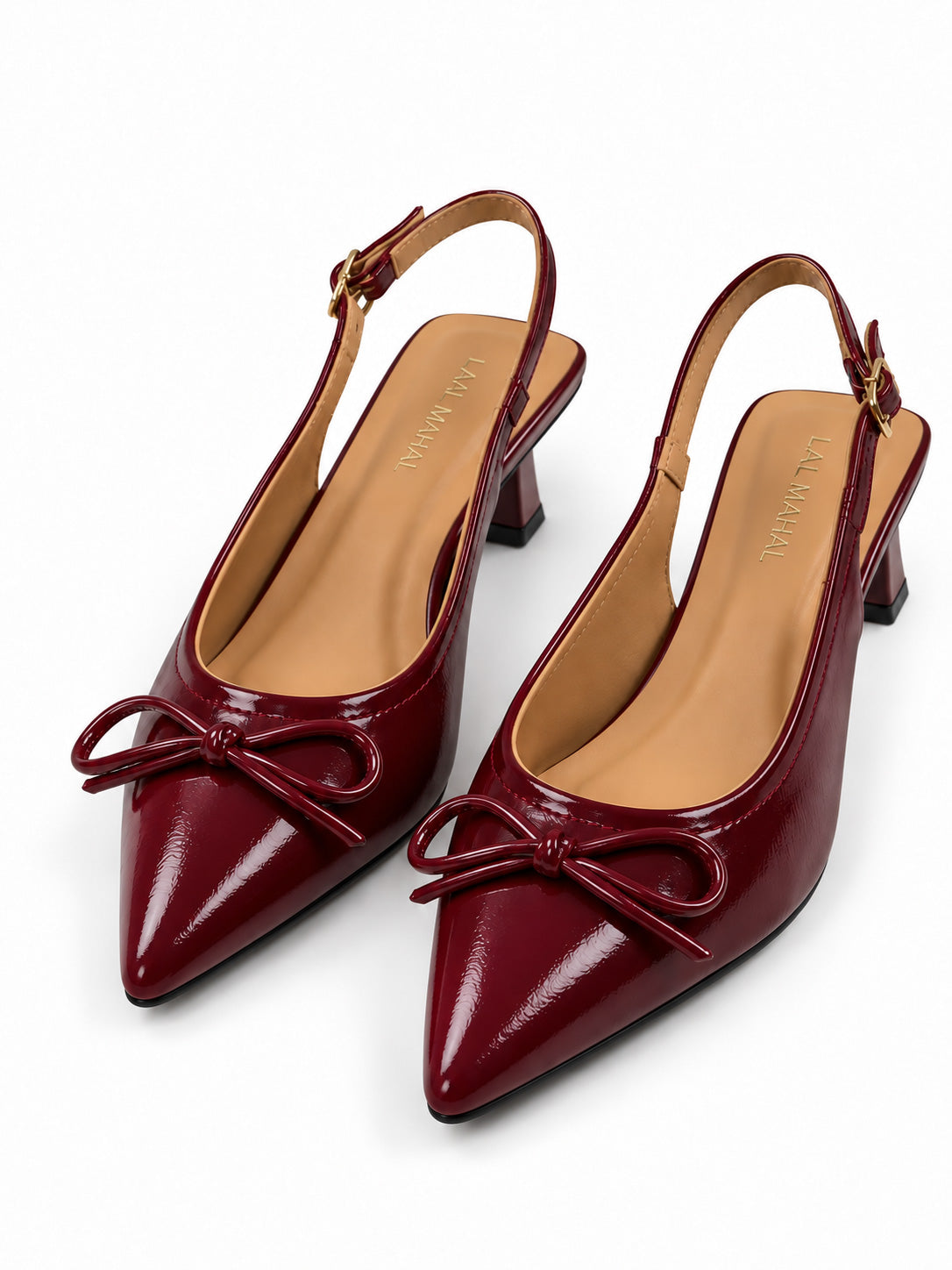 Maroon Bow Slingback Kitten Heels