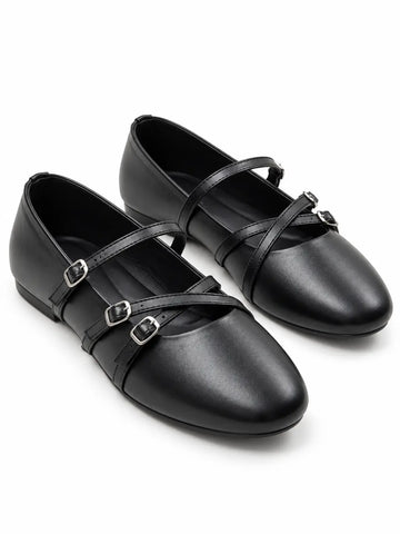 Black Triple Strap Mary Janes