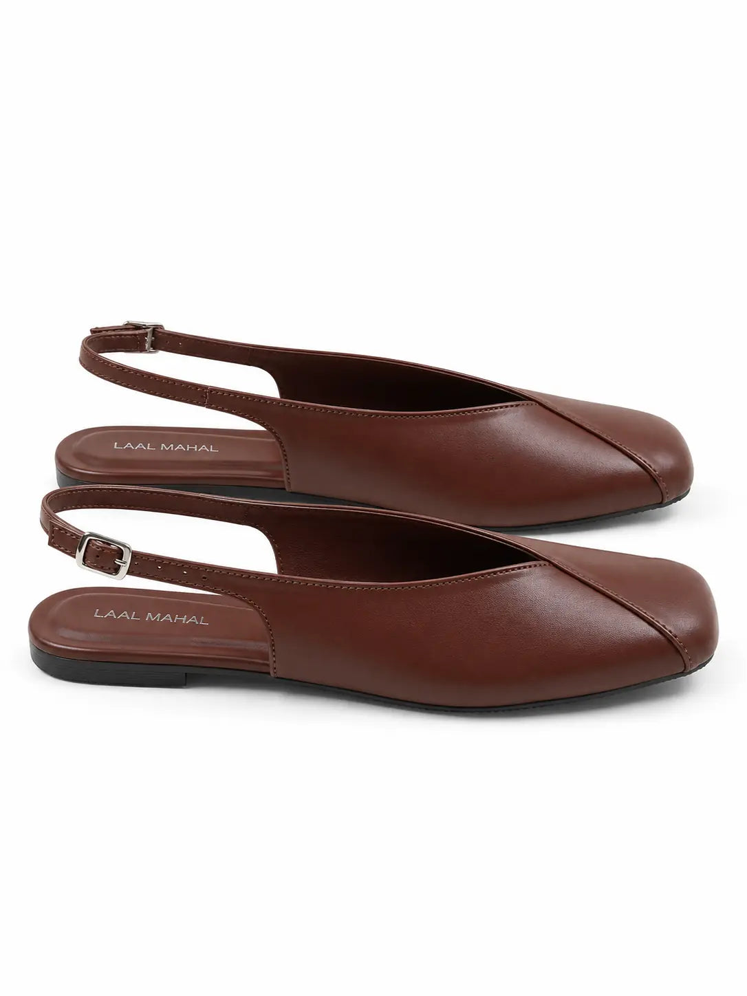 Brown Square Toe Slingback Flats
