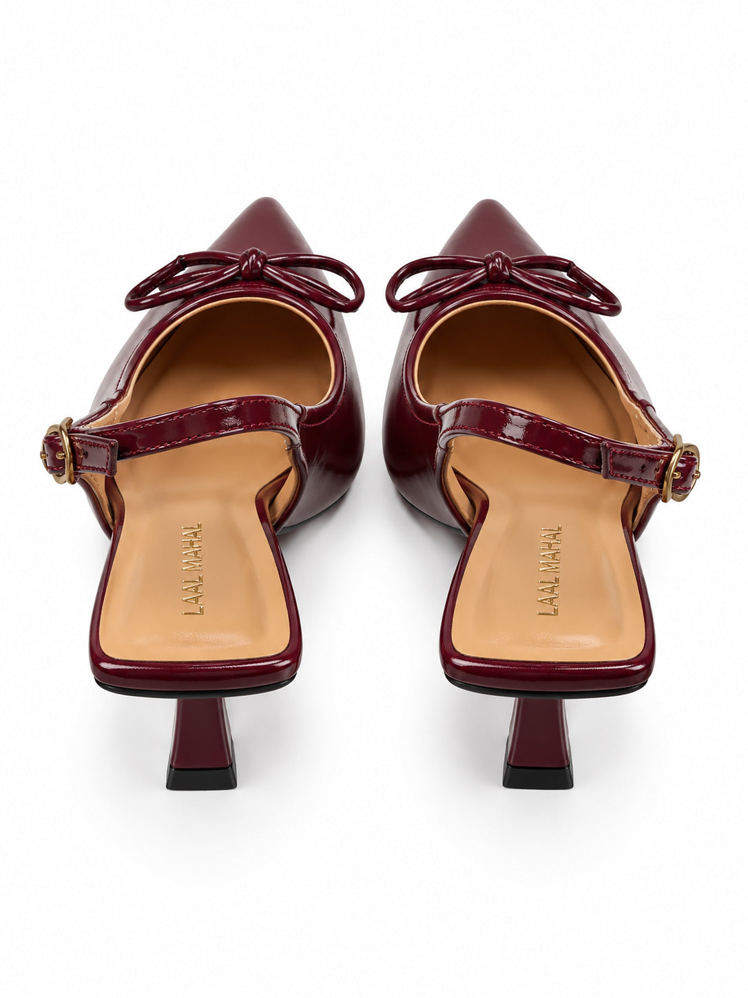 Maroon Bow Slingback Kitten Heels