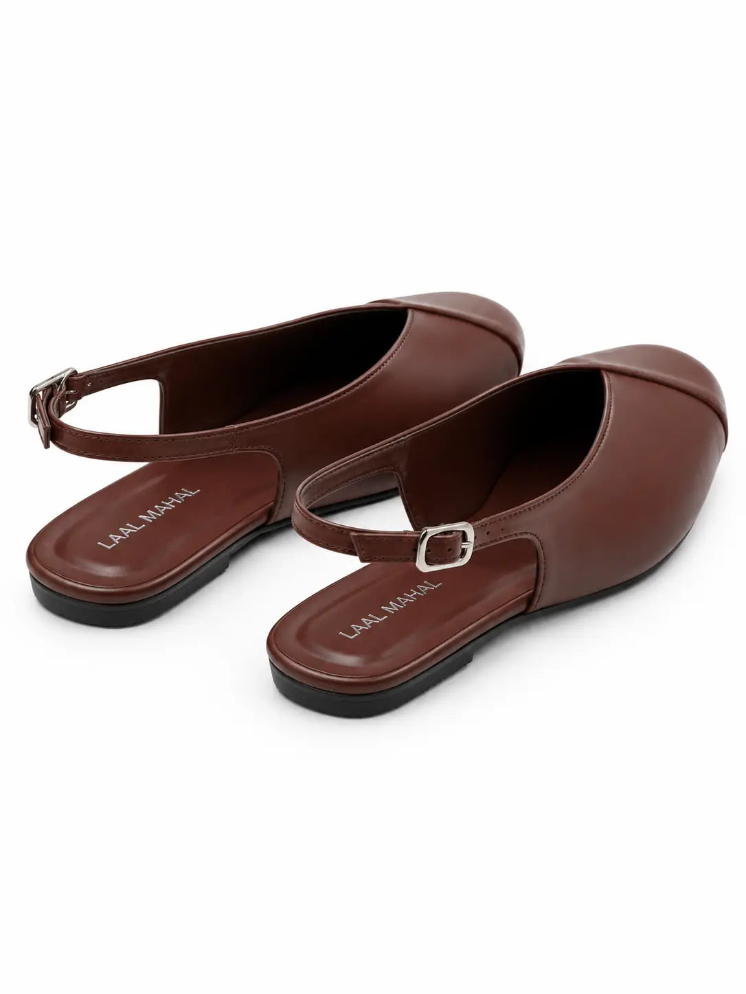 Brown Square Toe Slingback Flats