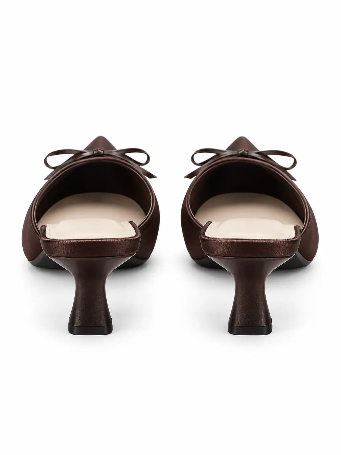 Brown Satin Bow Kitten Heels