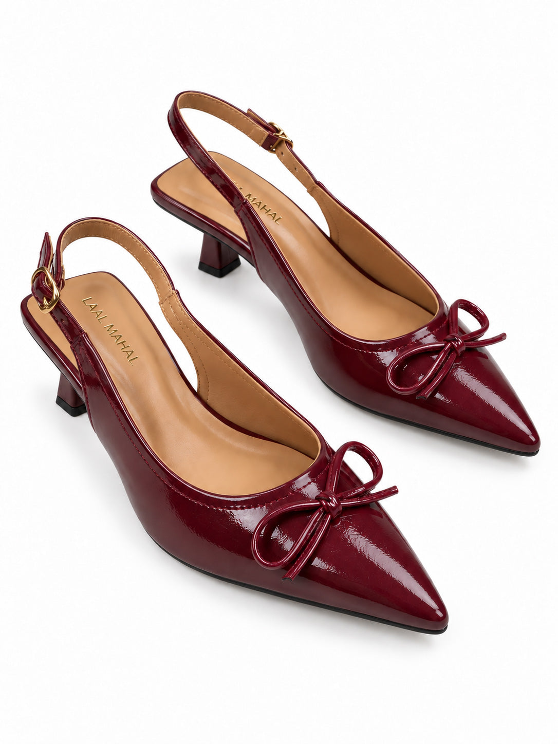 Maroon Bow Slingback Kitten Heels
