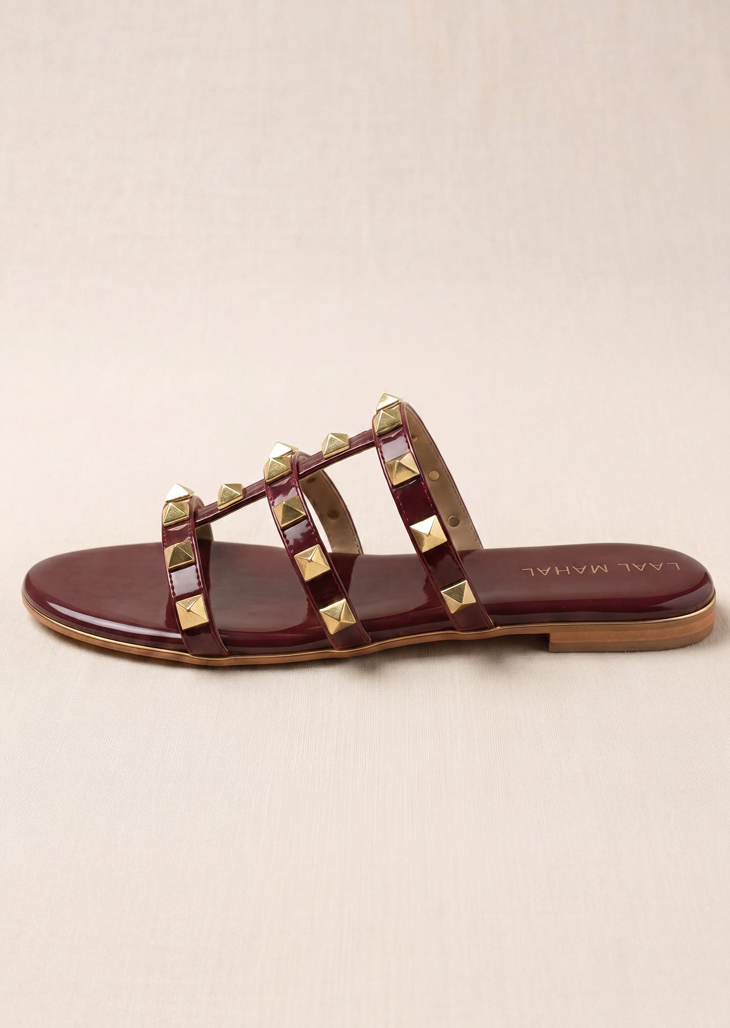Burgundy Rockstud Flat Slides