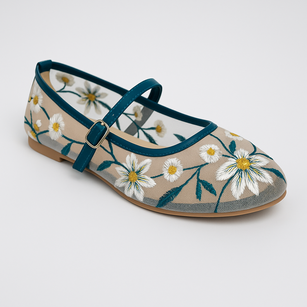 Zinc Floral Embroidered Mary Janes