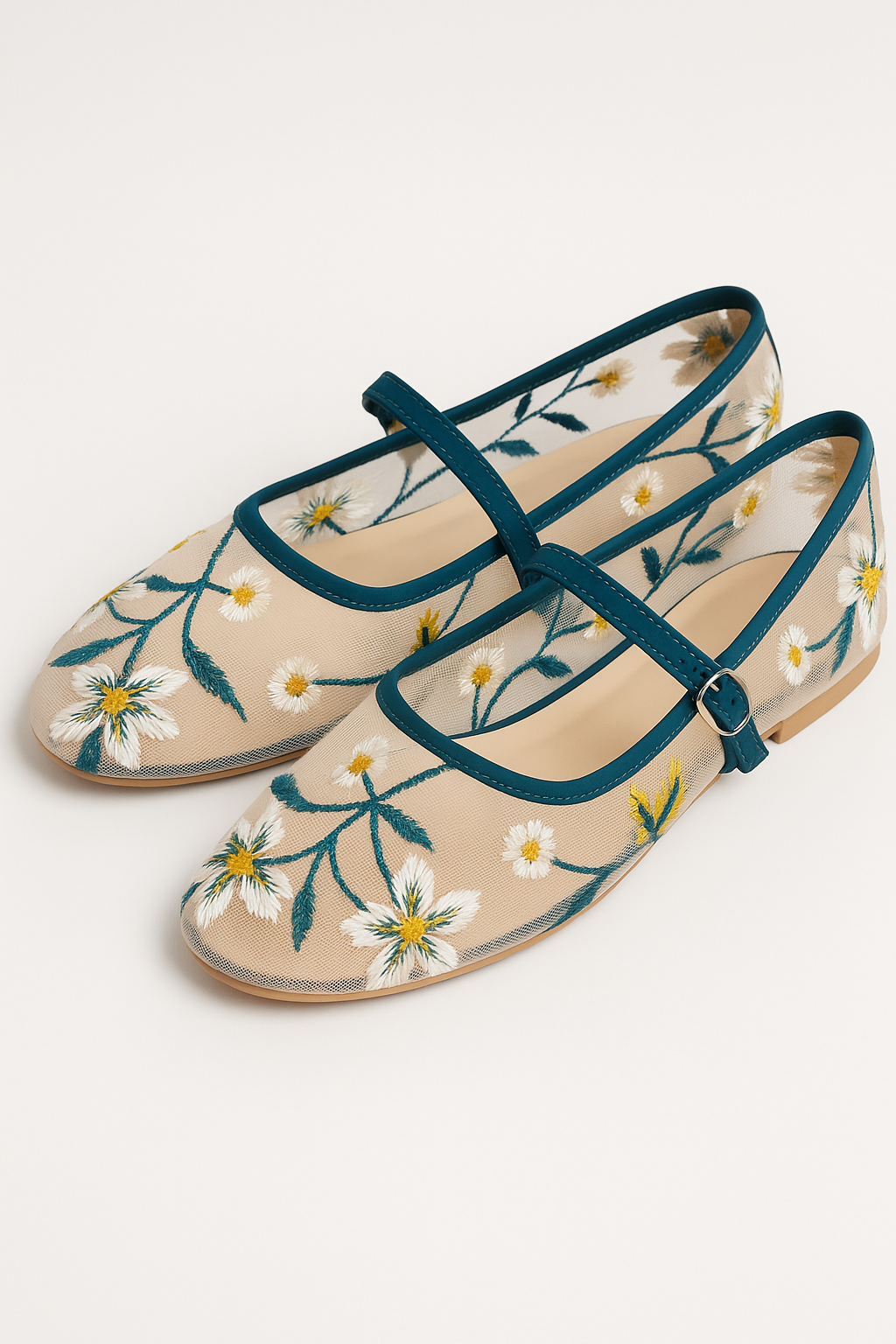 Zinc Floral Embroidered Mary Janes