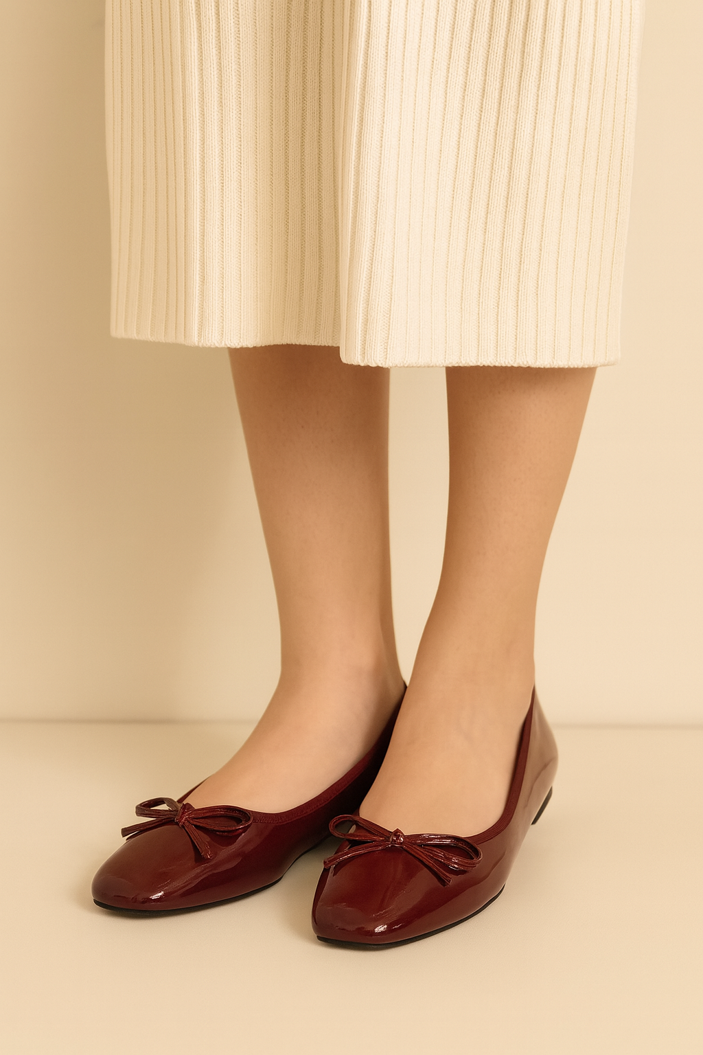 Bowknot Maroon Glossy Pumps