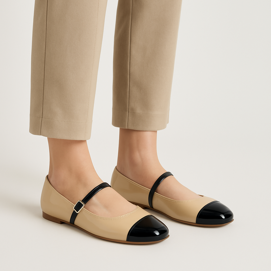 Beige & Black Two-Tone Mary Janes