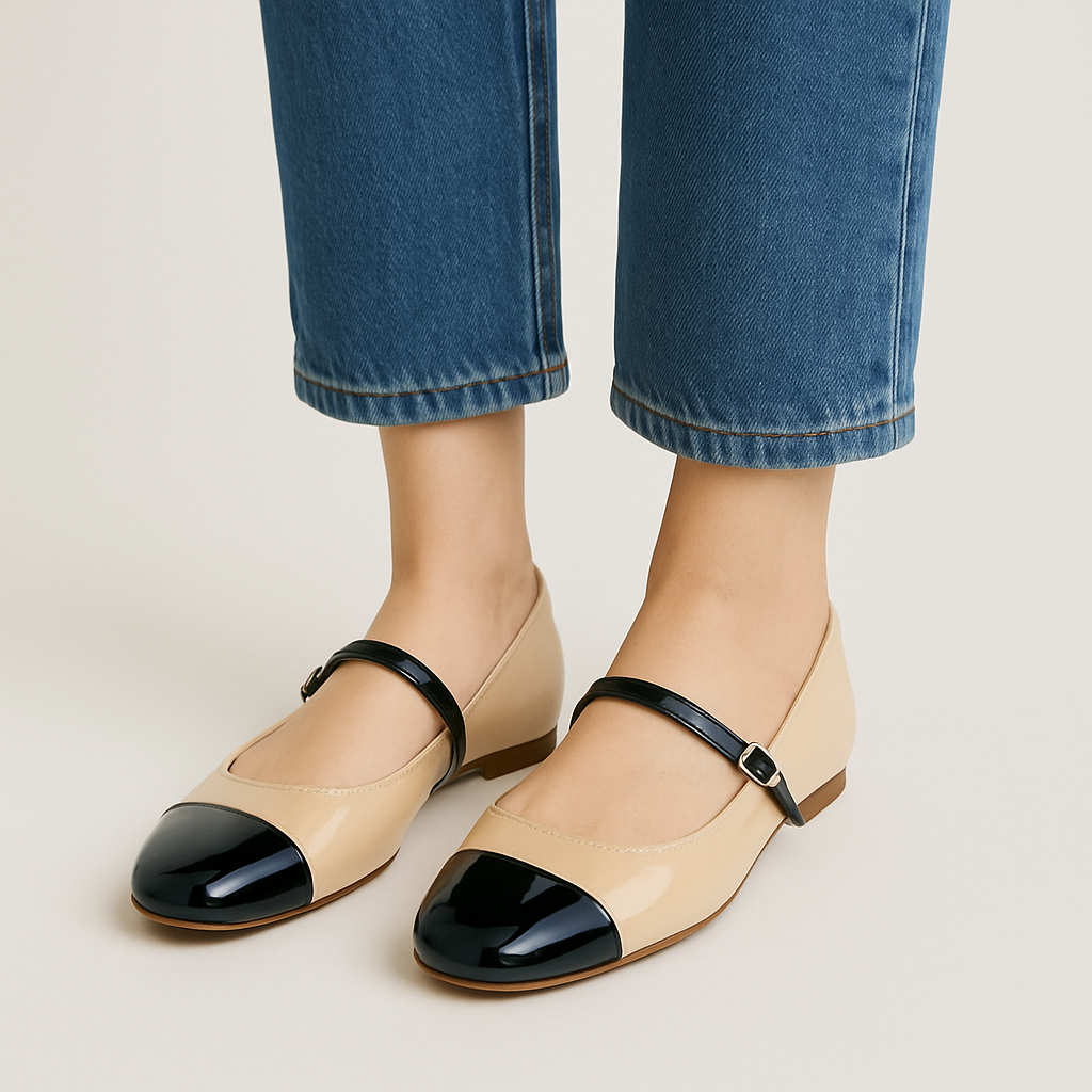 Beige & Black Two-Tone Mary Janes