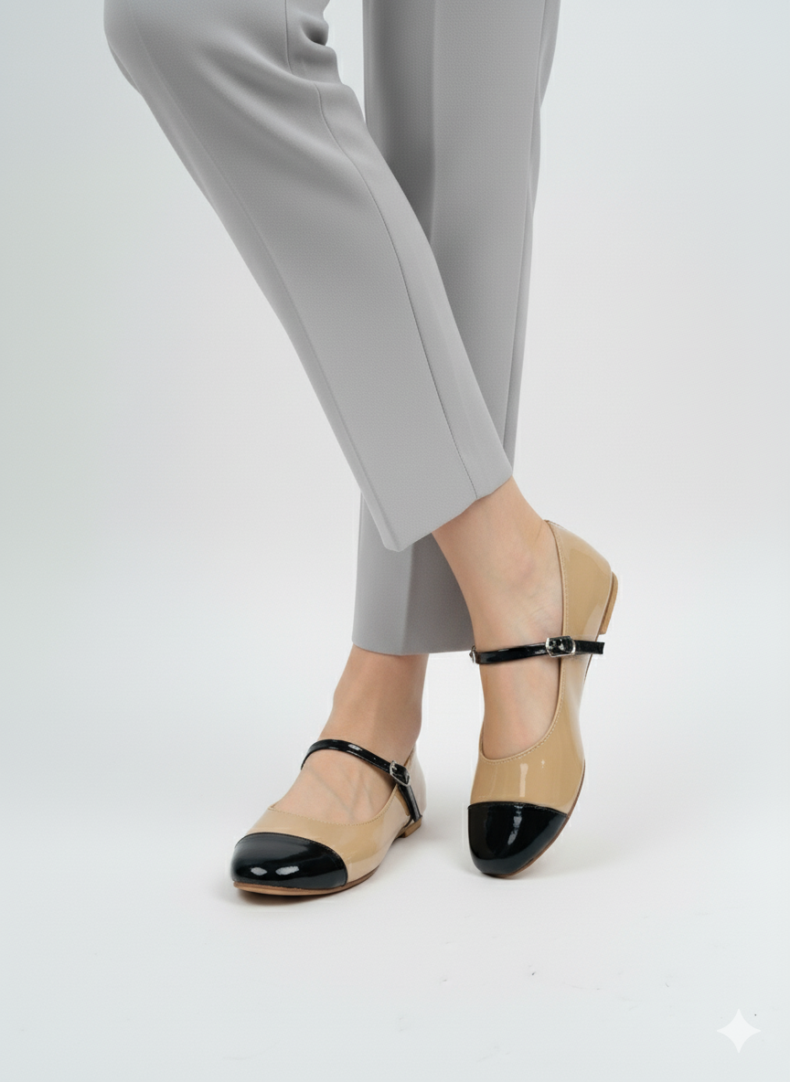 Beige & Black Two-Tone Mary Janes
