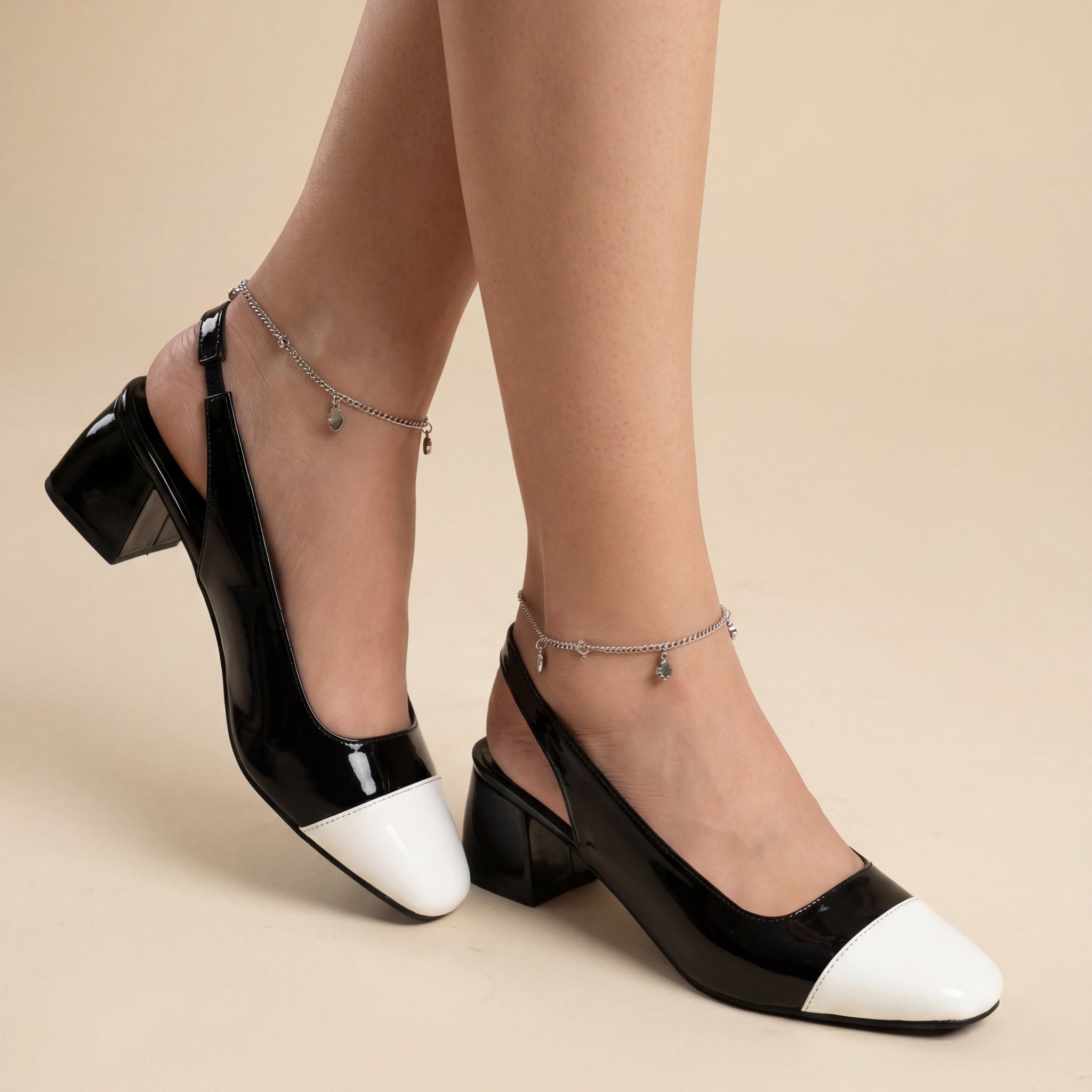 Black & White Slingback Block Heels