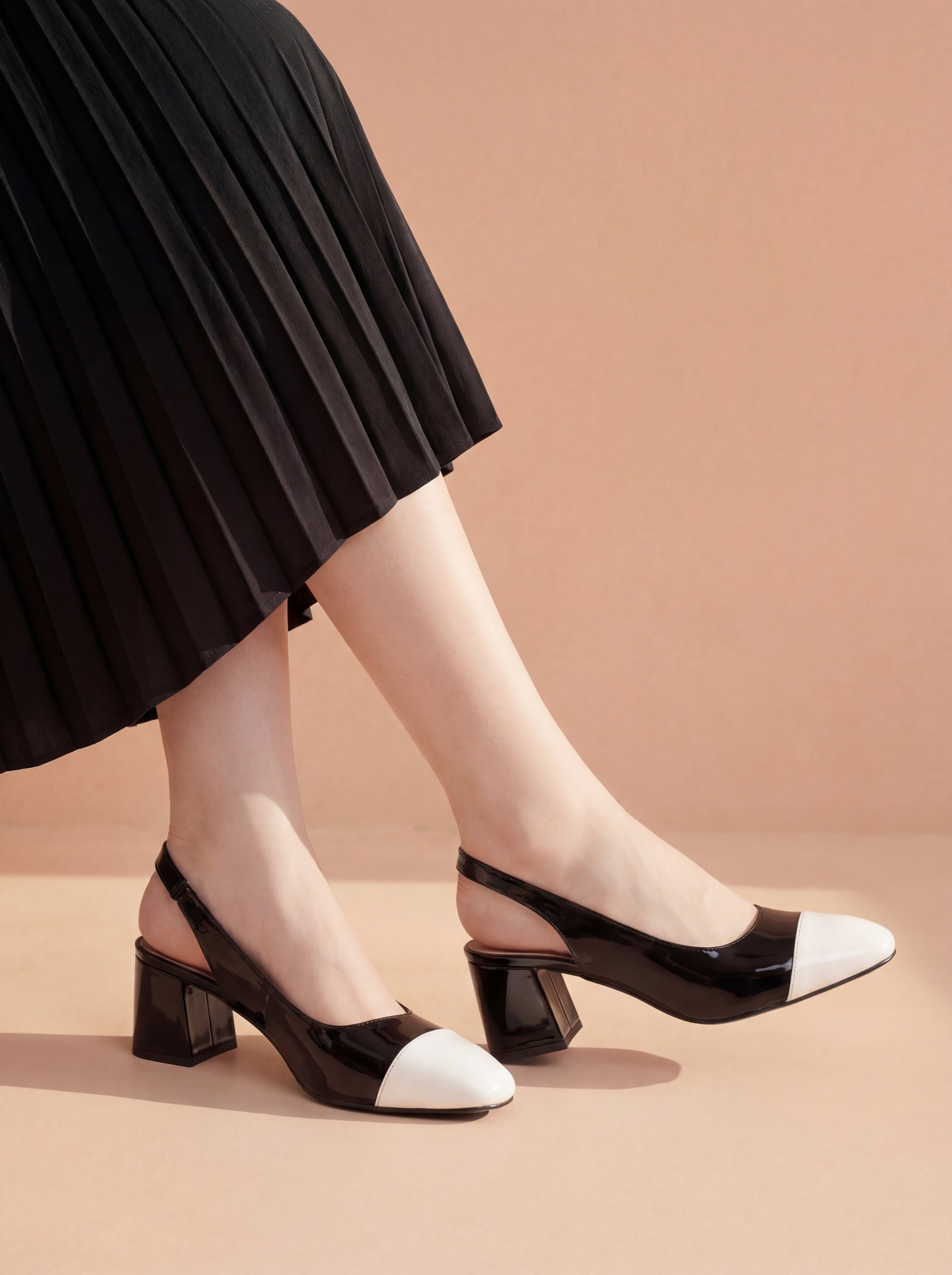 Black & White Slingback Block Heels