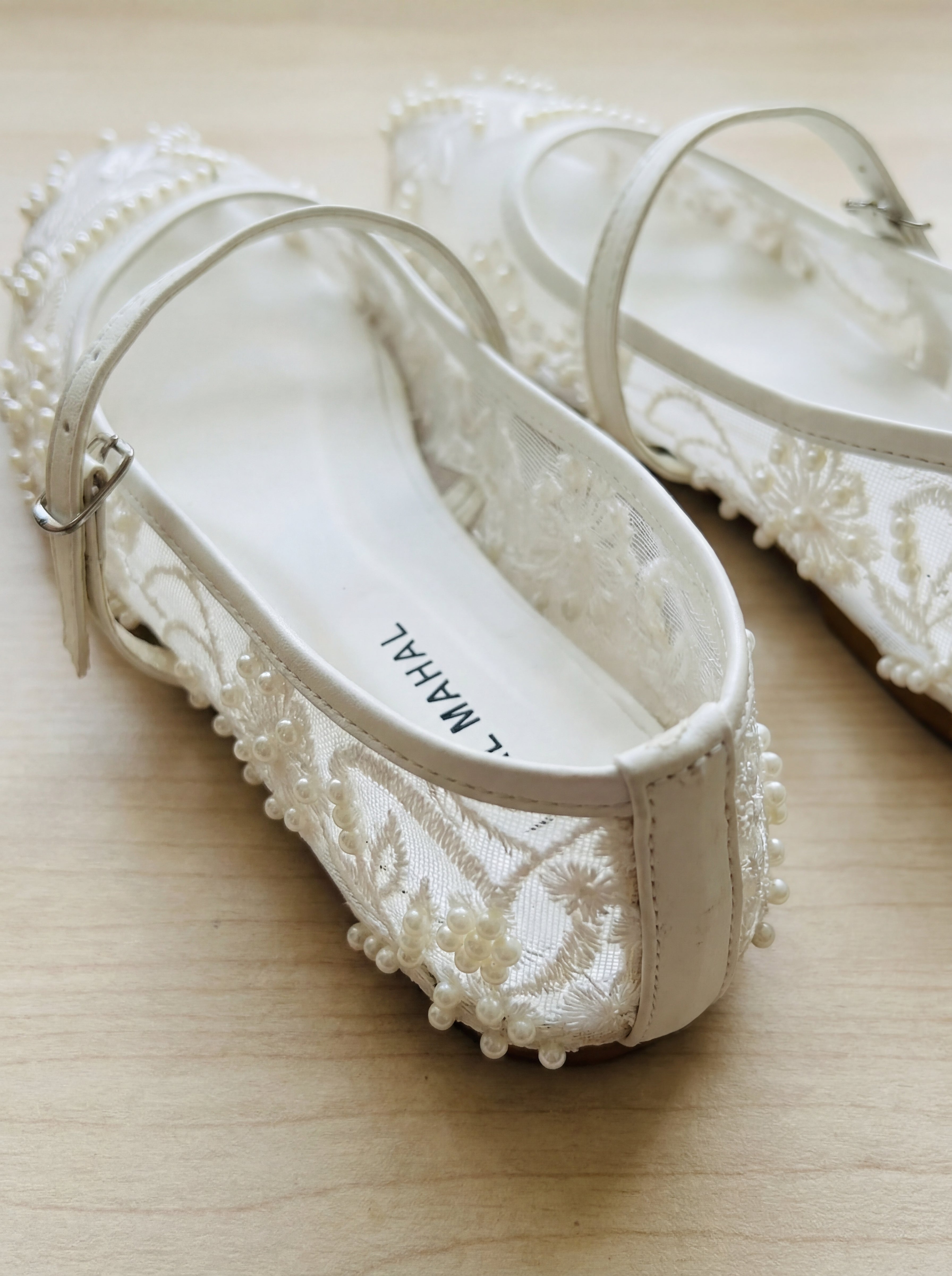 White Embroidered Mesh Ballerinas