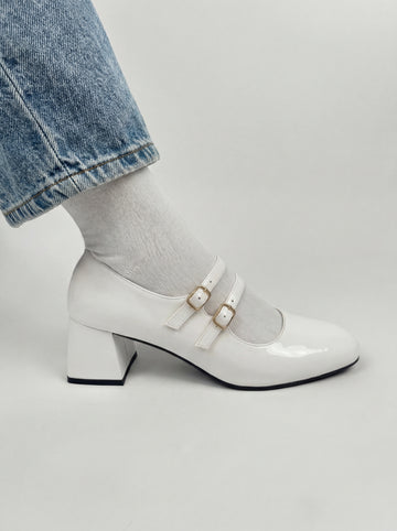 White Mary Janes Heels