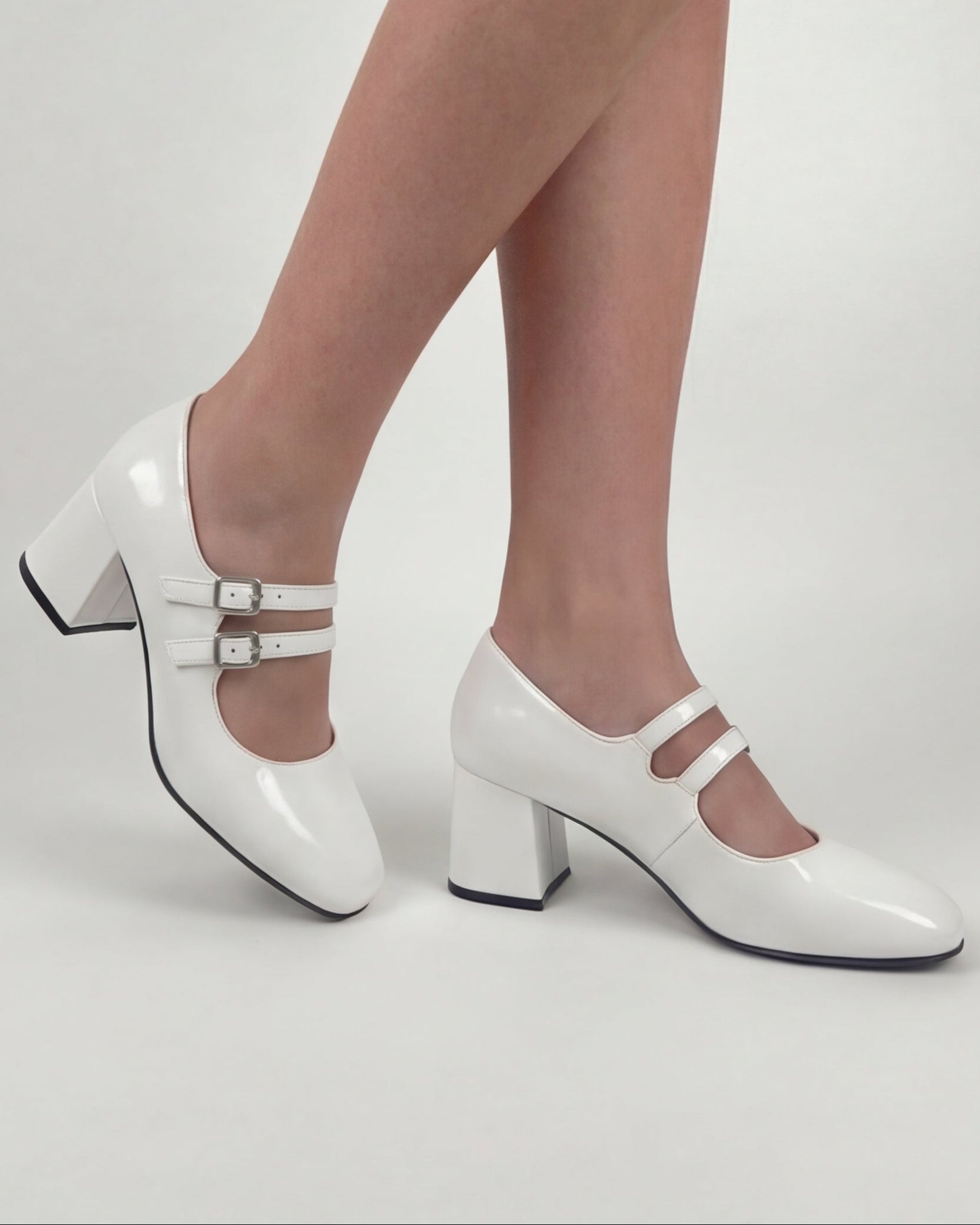 White Mary Janes Heels