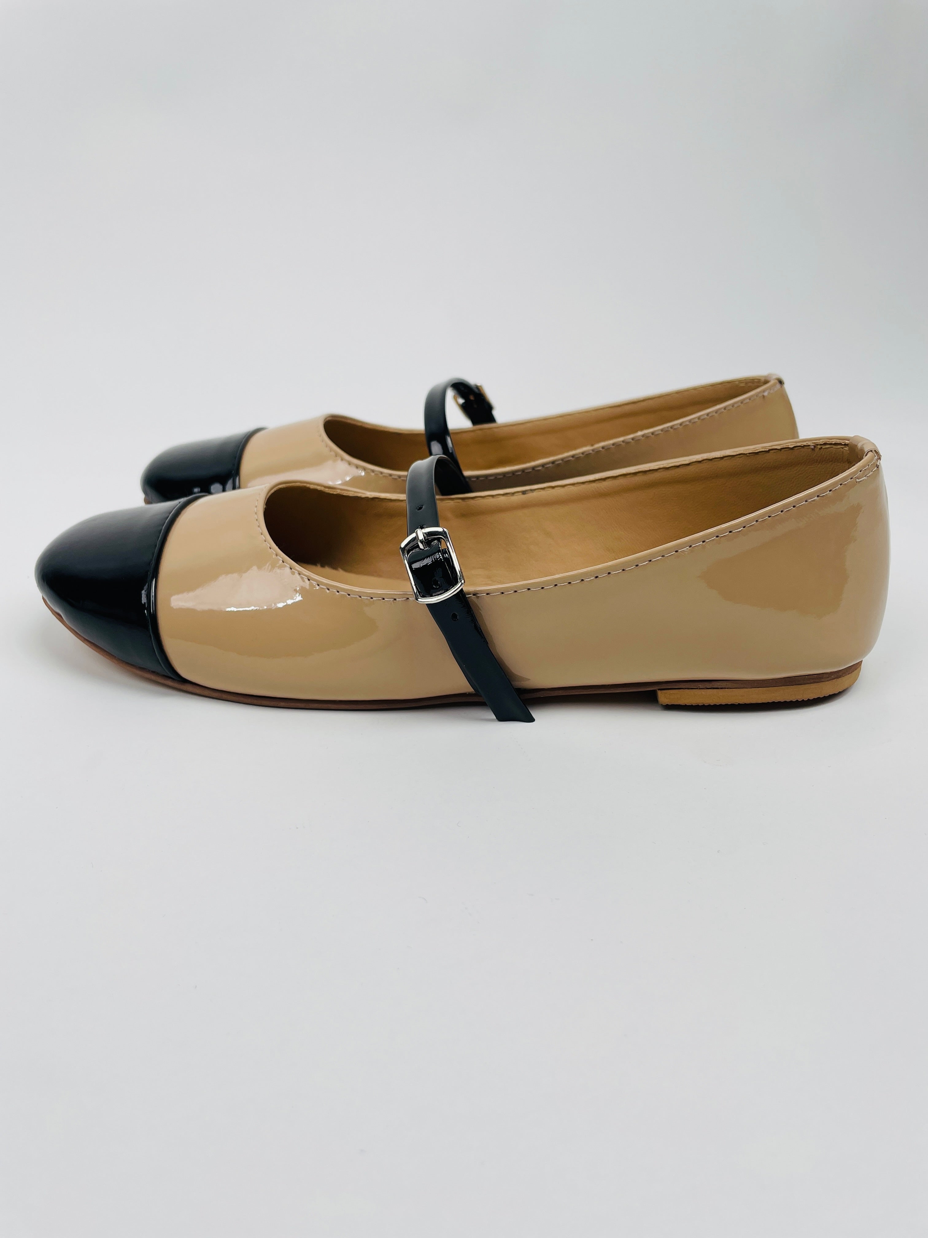 Beige & Black Two-Tone Mary Janes