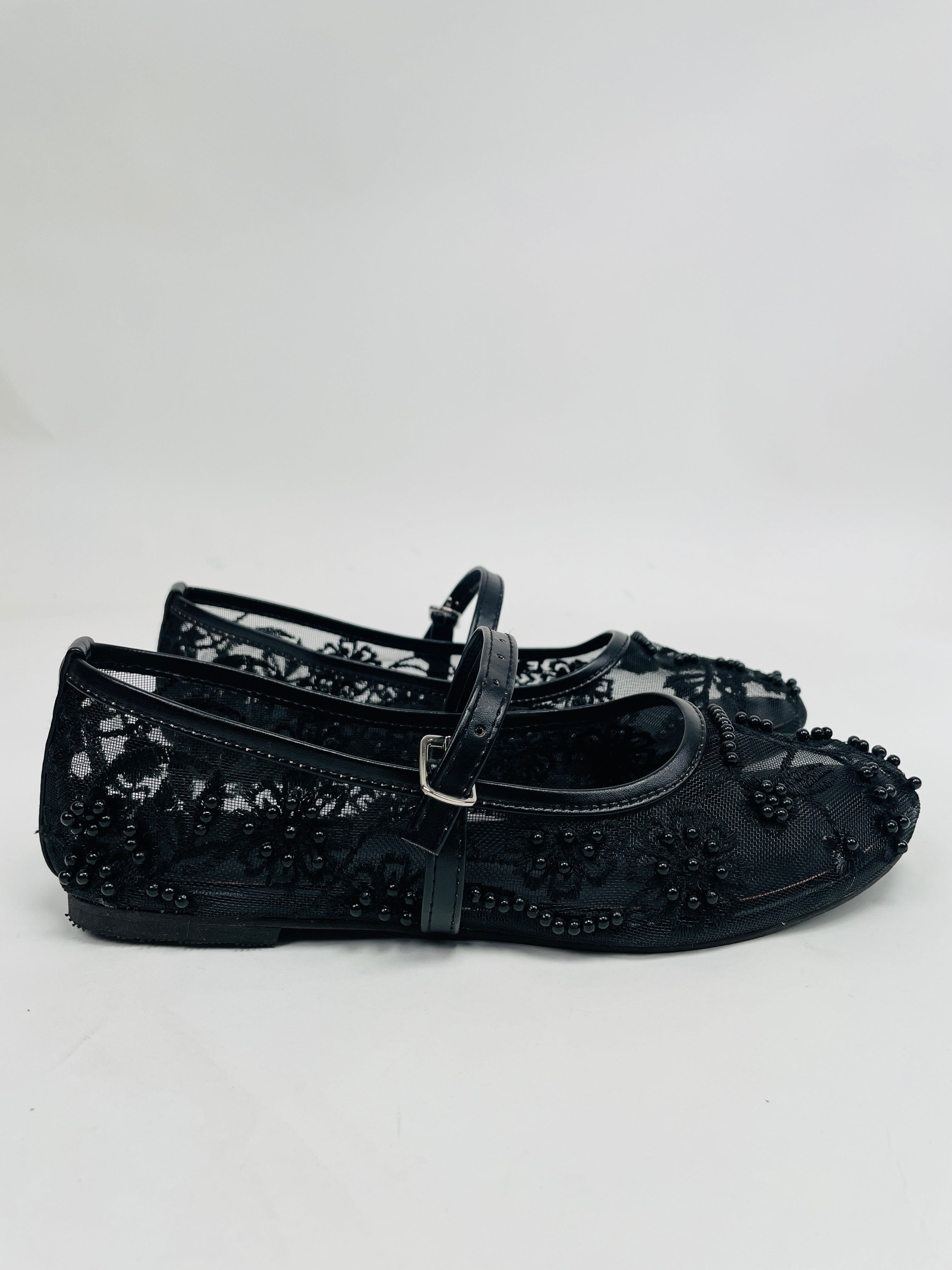 Black Embroidered Mesh Ballerinas