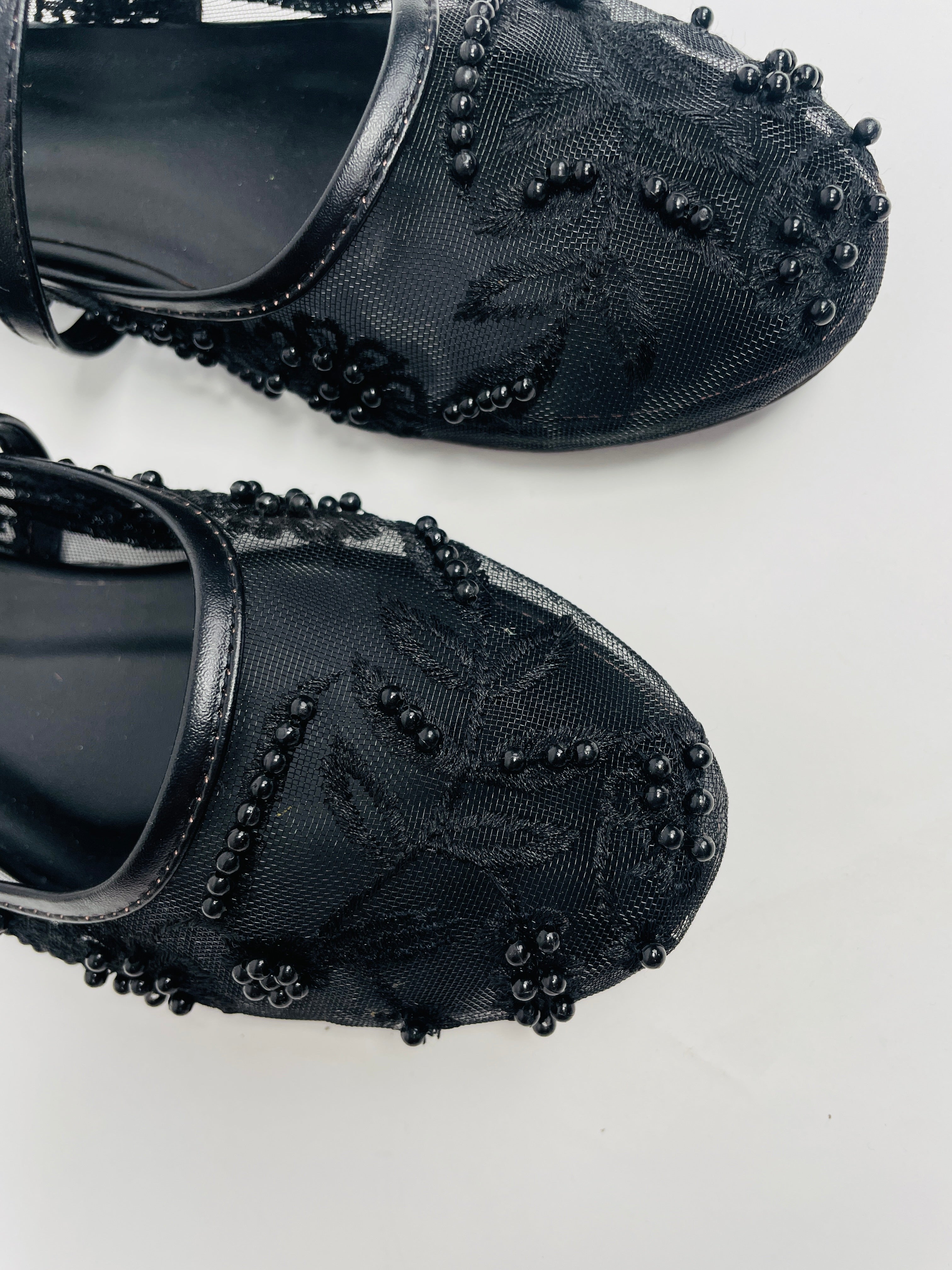 Black Embroidered Mesh Ballerinas