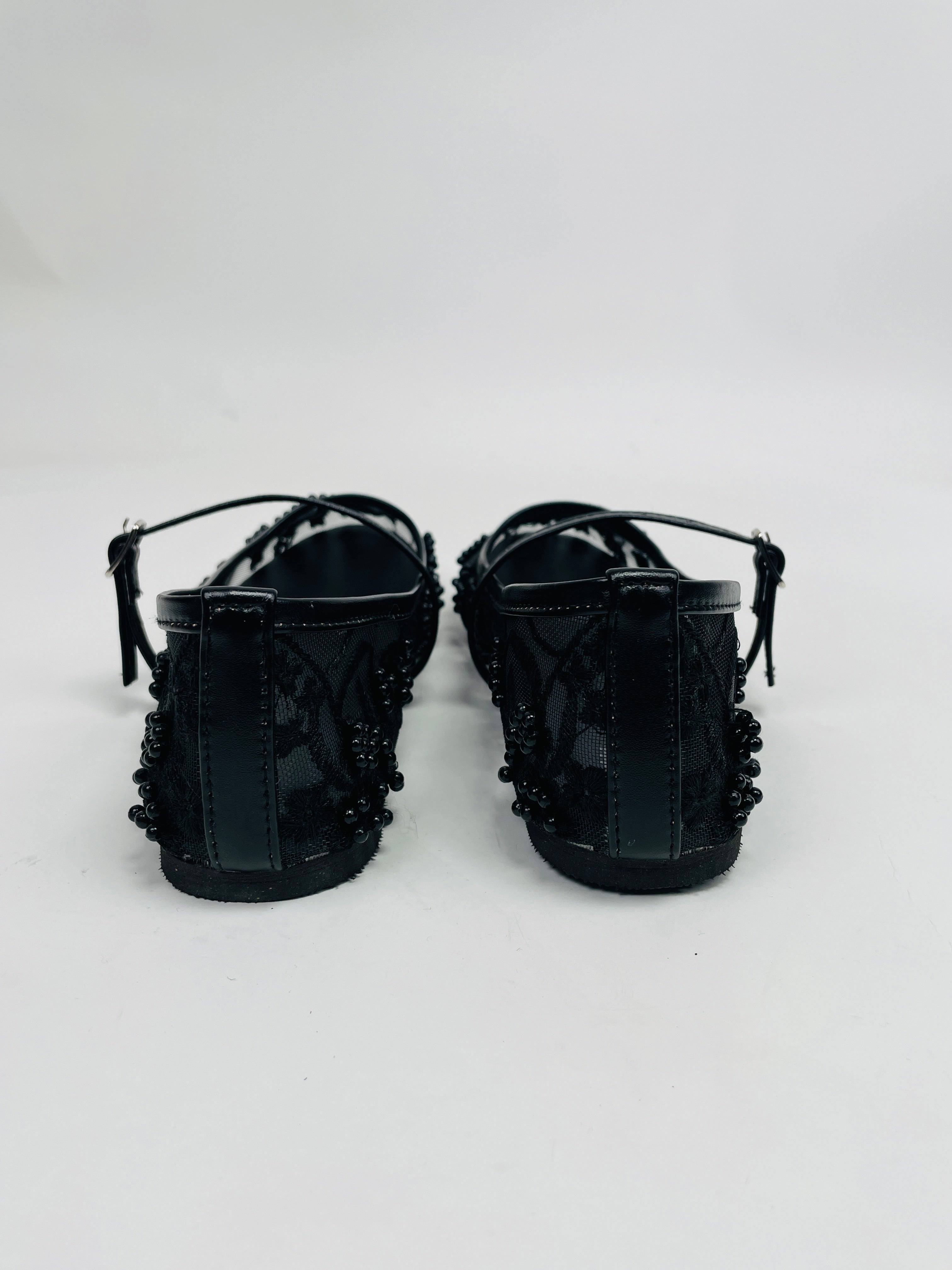 Black Embroidered Mesh Ballerinas