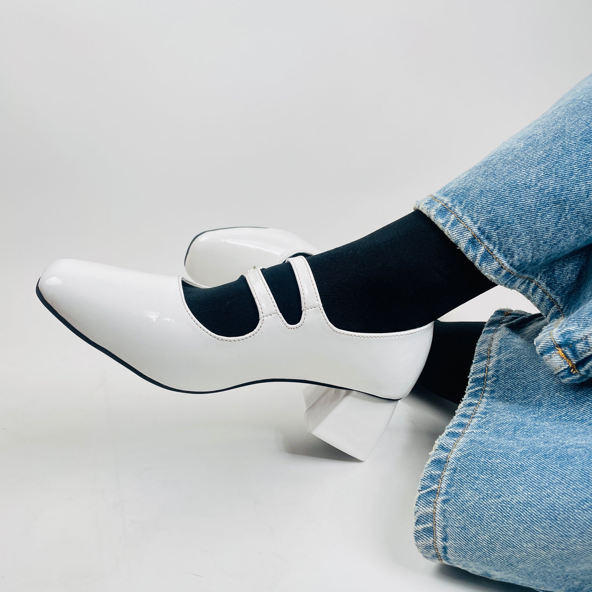 White Mary Janes Heels