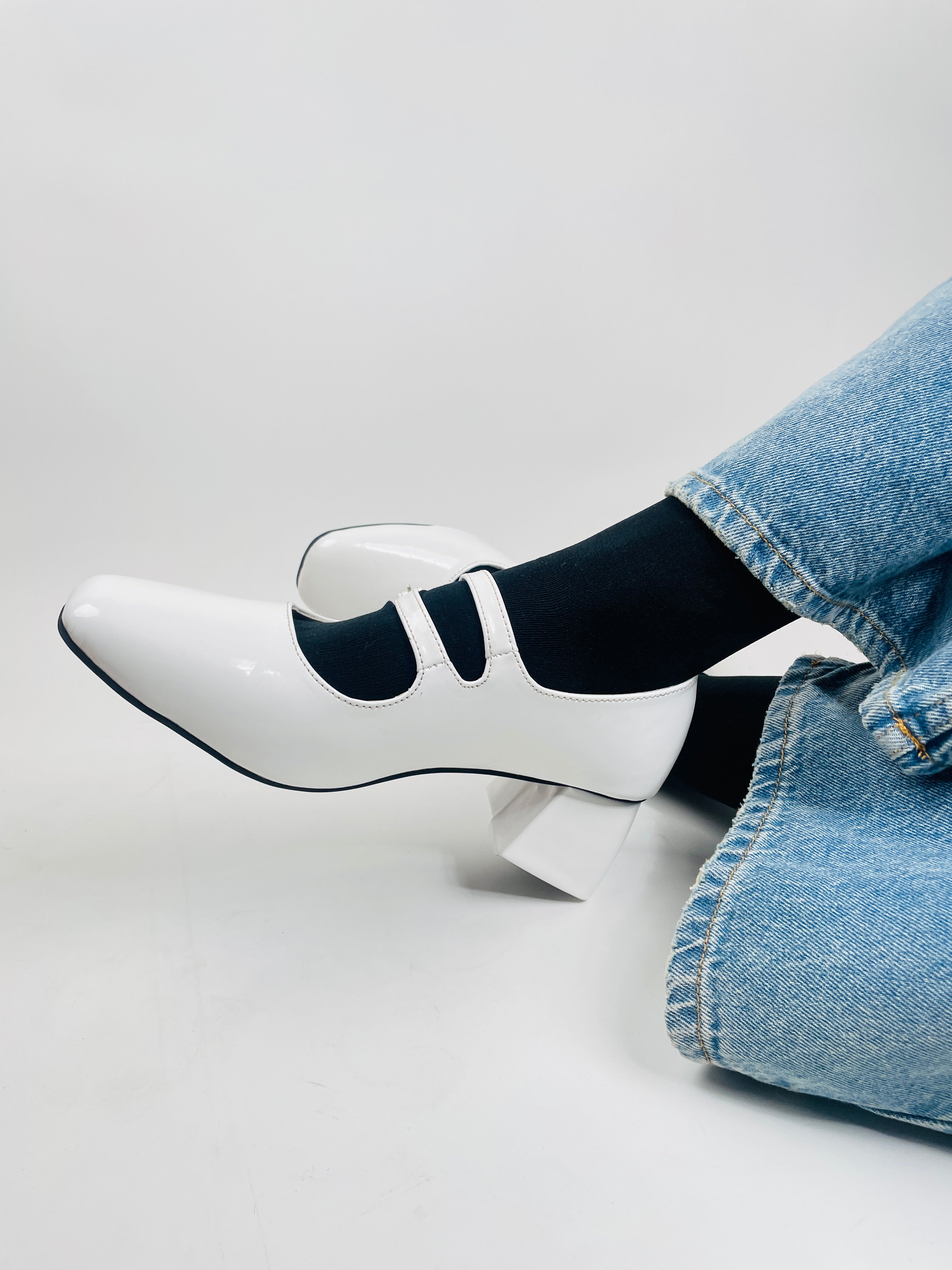 White Mary Janes Heels