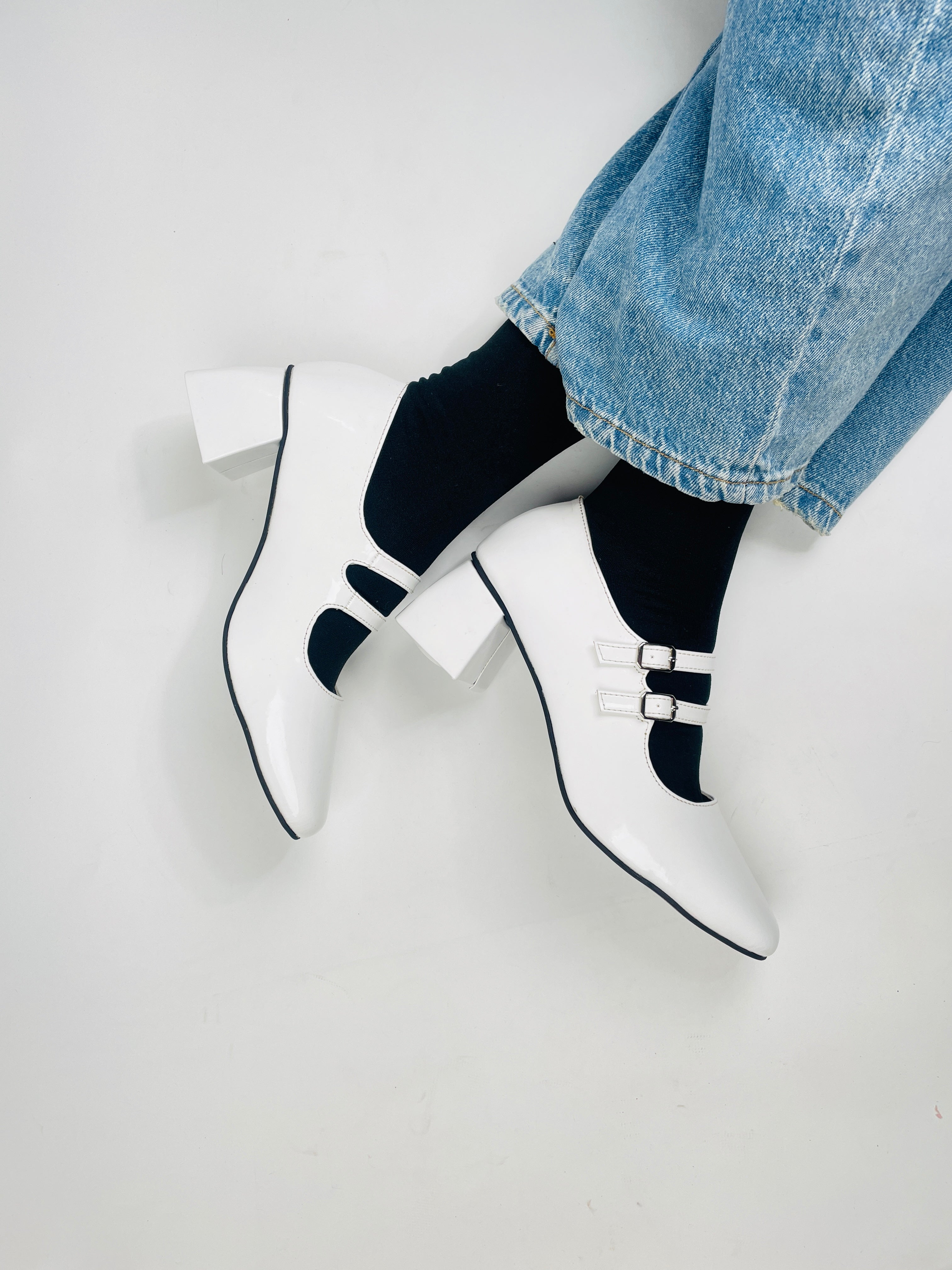 White Mary Janes Heels