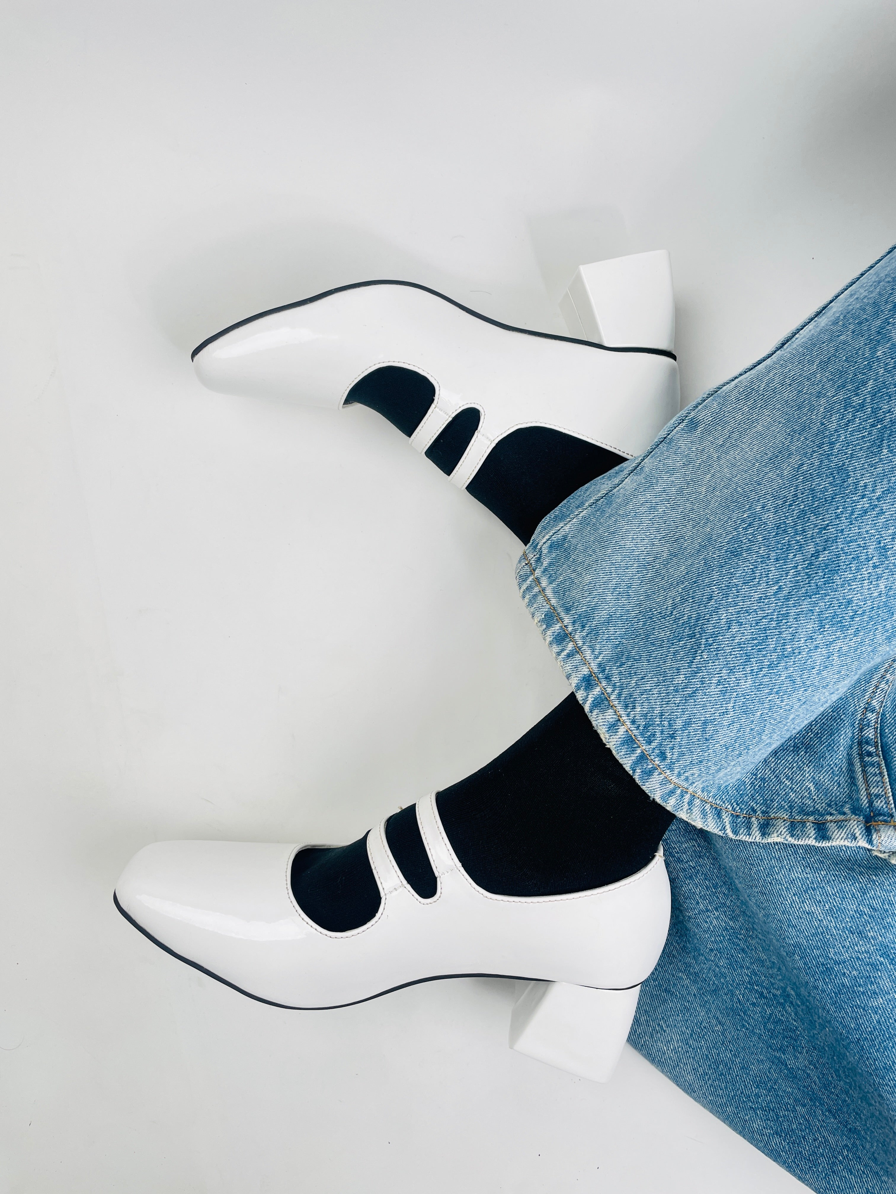 White Mary Janes Heels