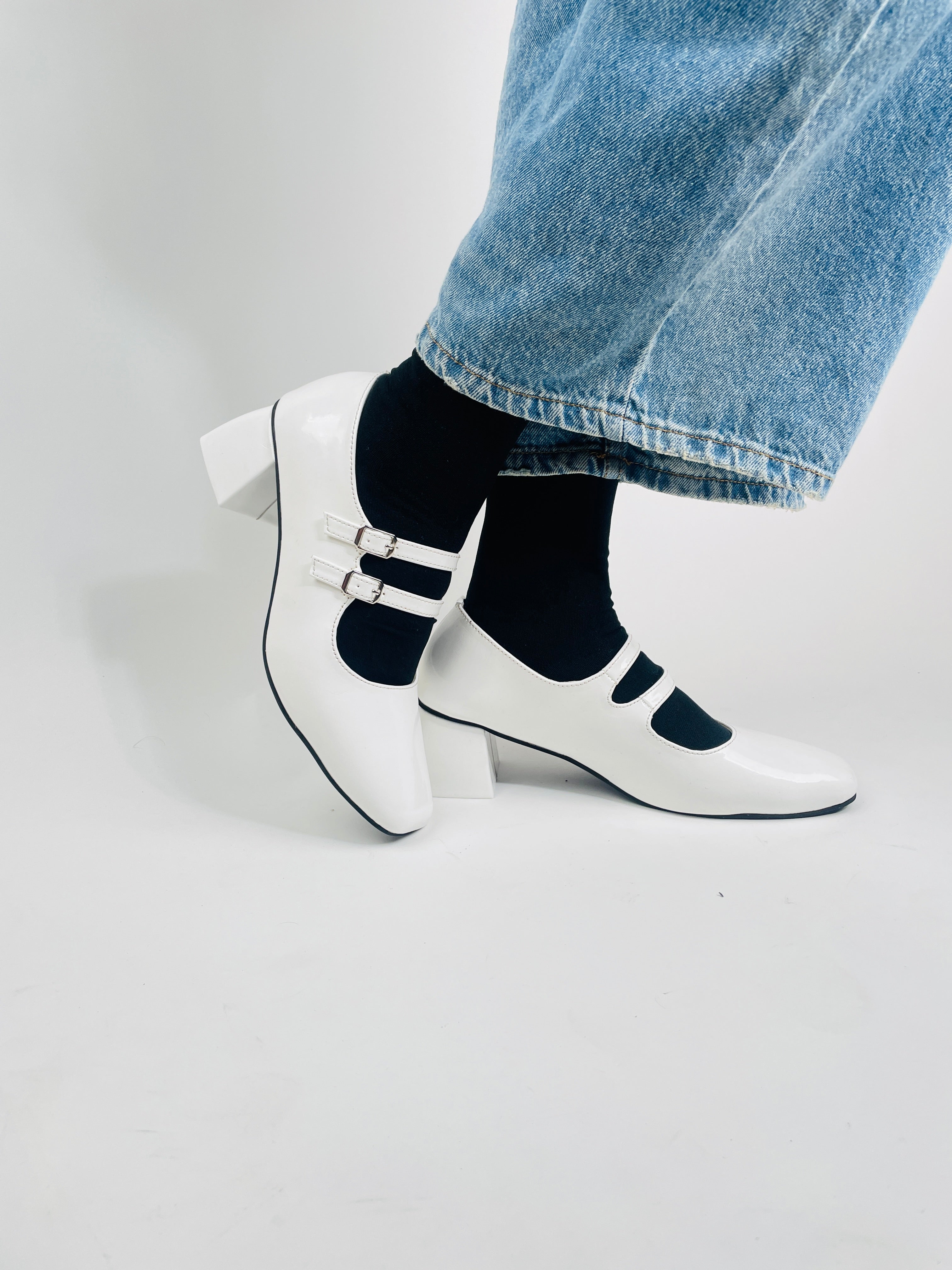 White Mary Janes Heels