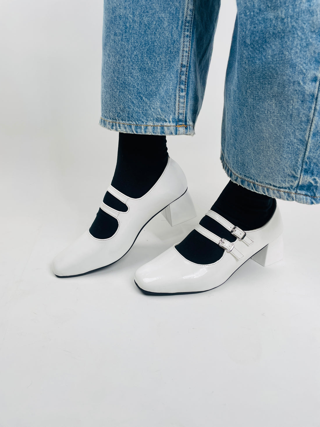 White Mary Janes Heels