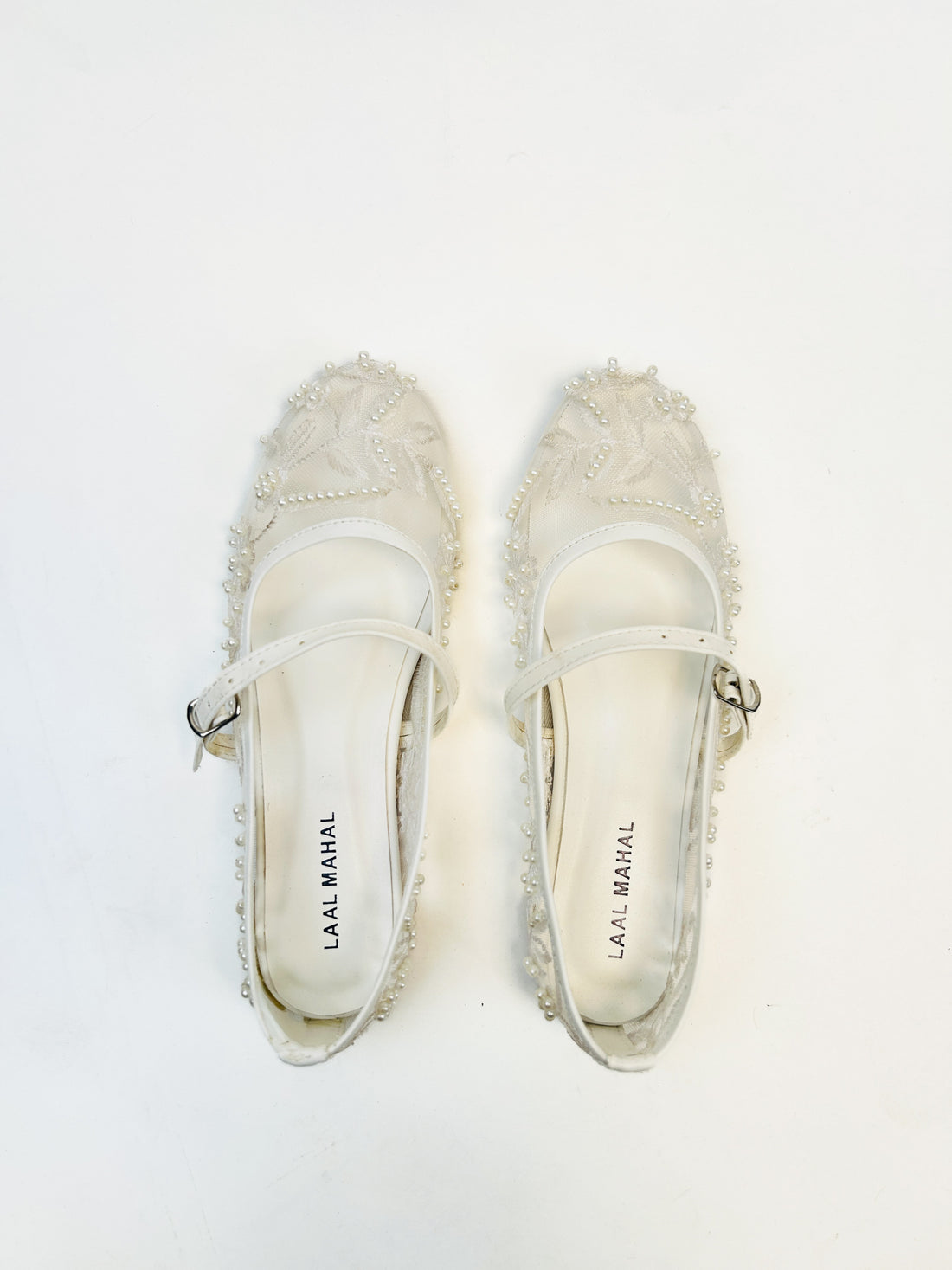 White Embroidered Mesh Ballerinas