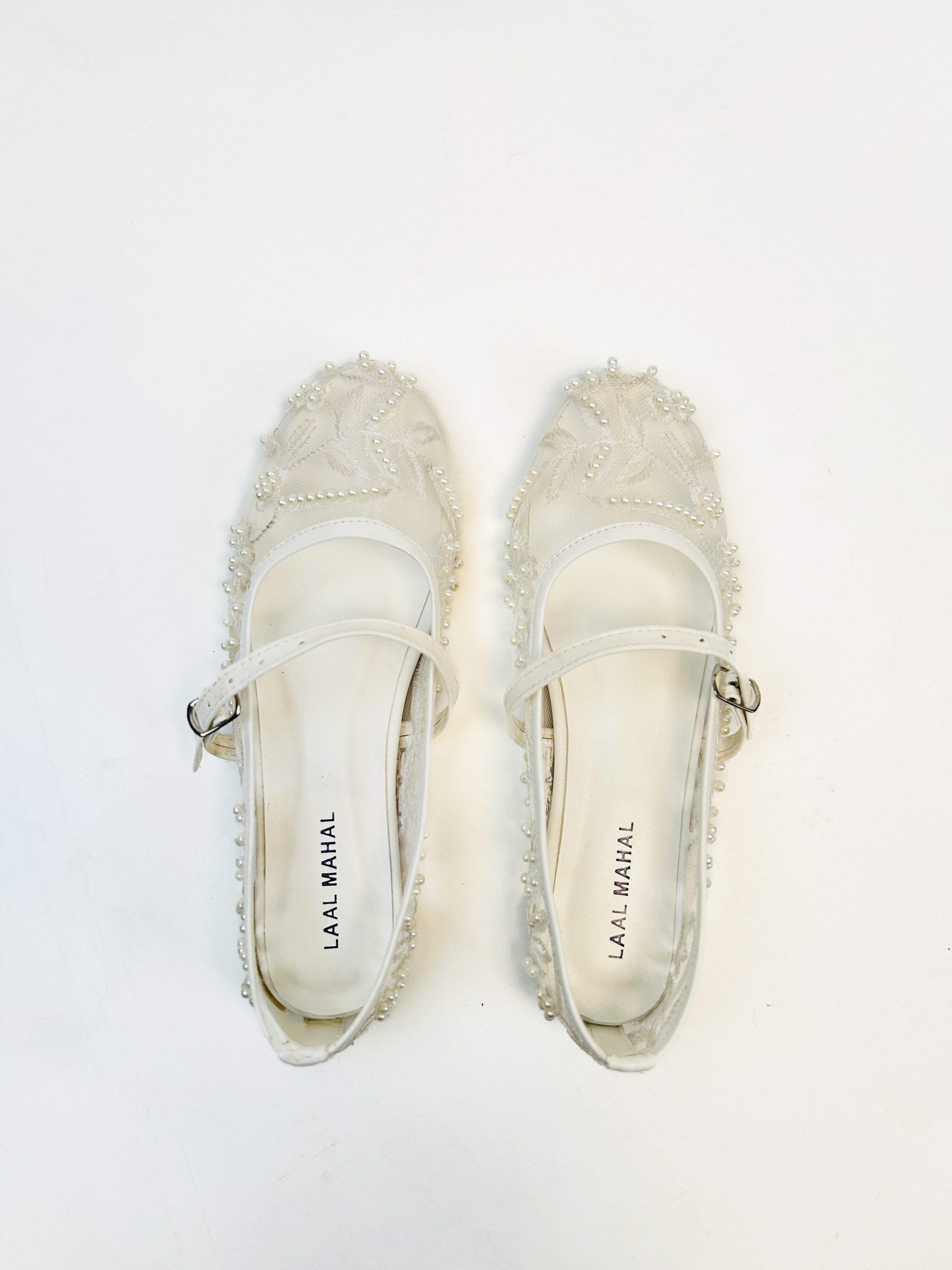 White Embroidered Mesh Ballerinas