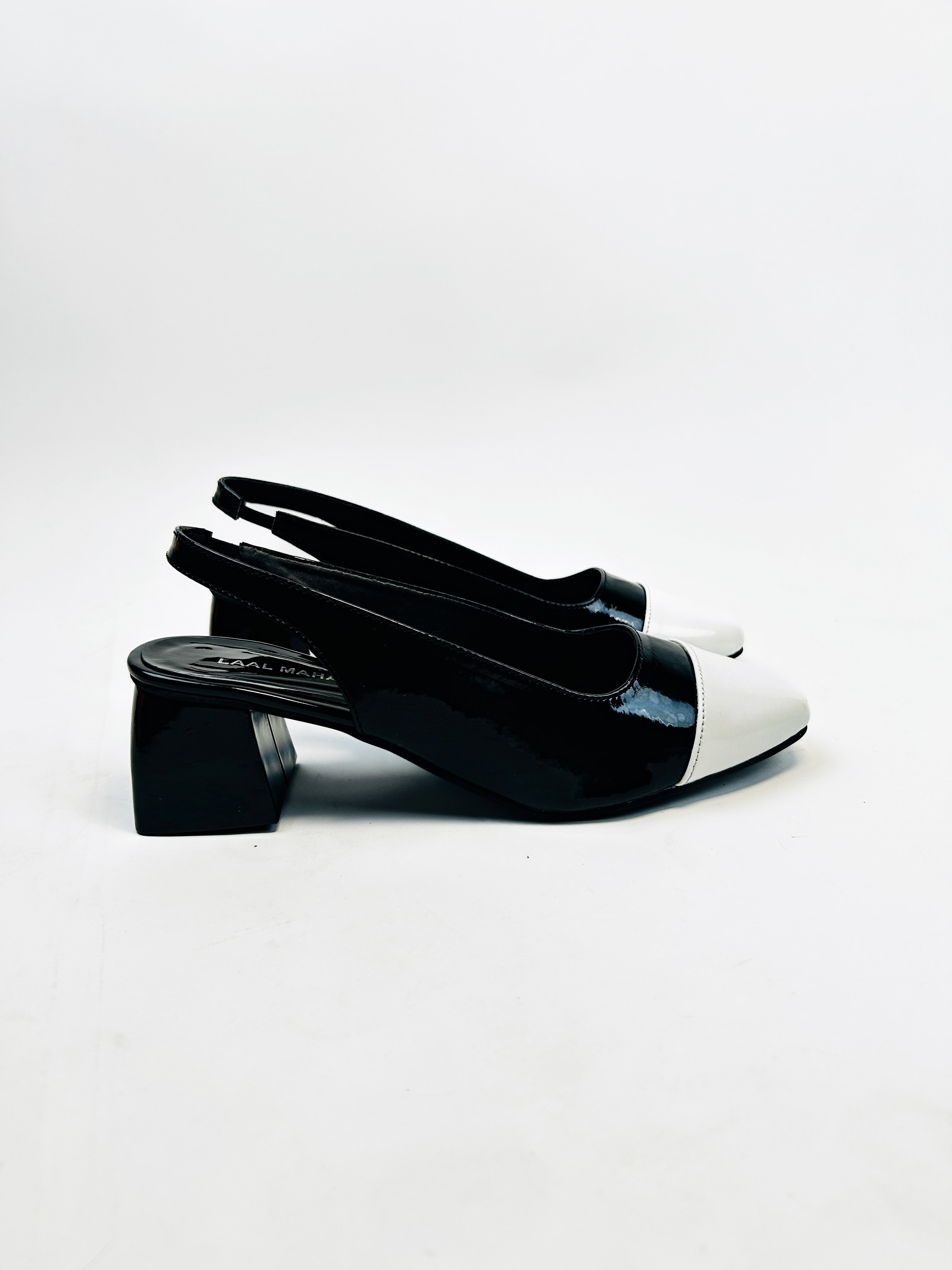 Black & White Slingback Block Heels