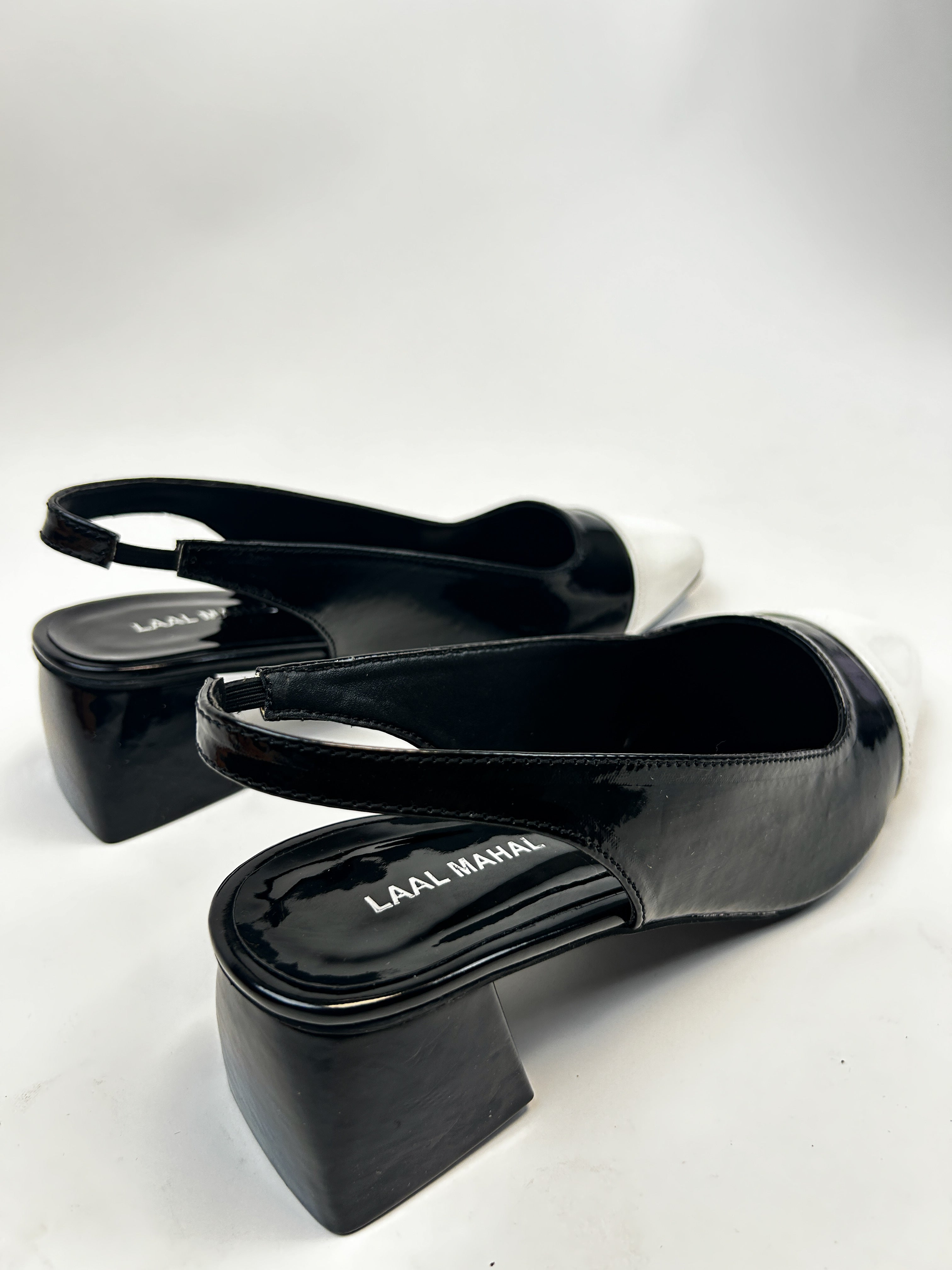 Black & White Slingback Block Heels
