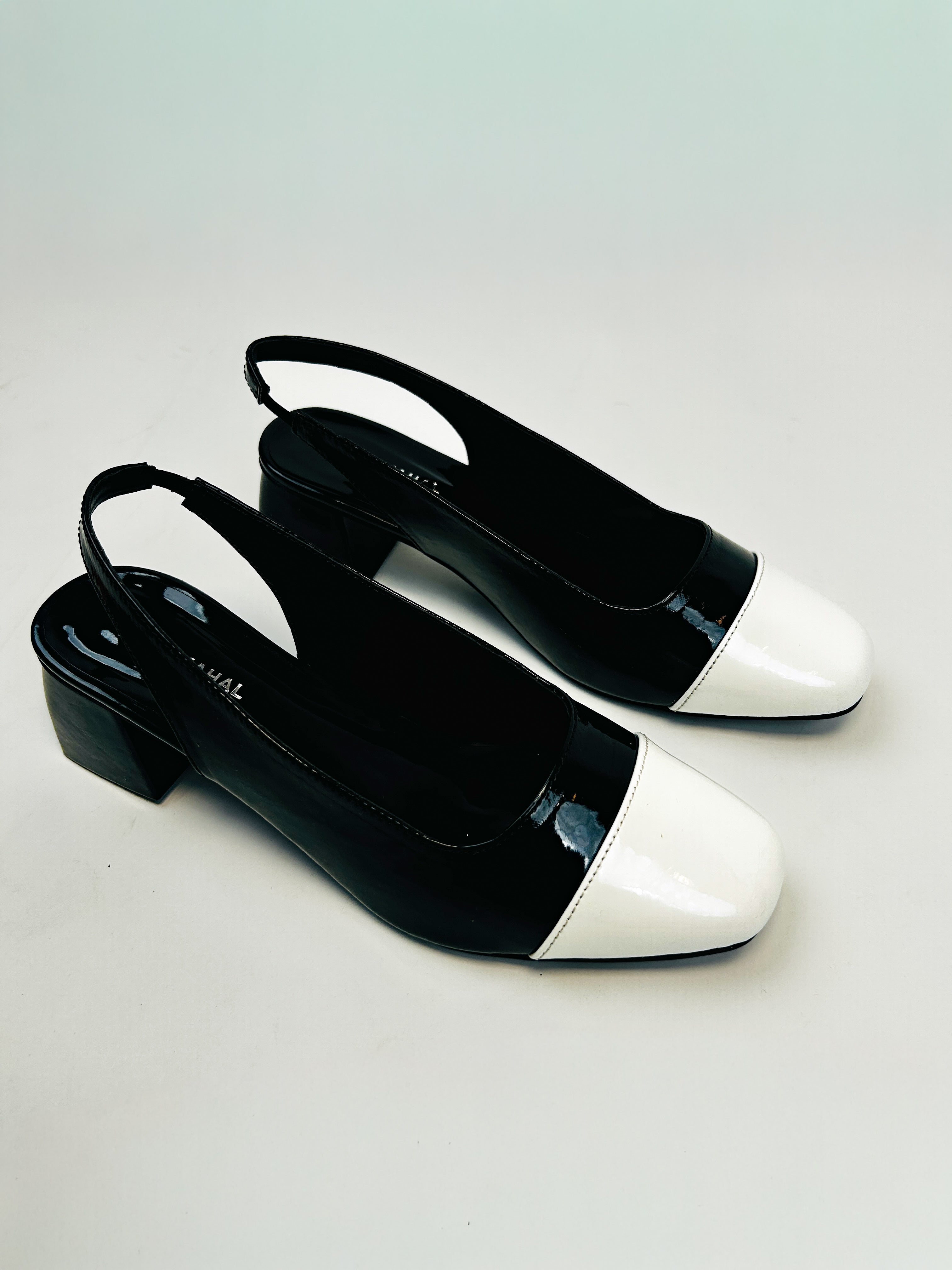 Black & White Slingback Block Heels