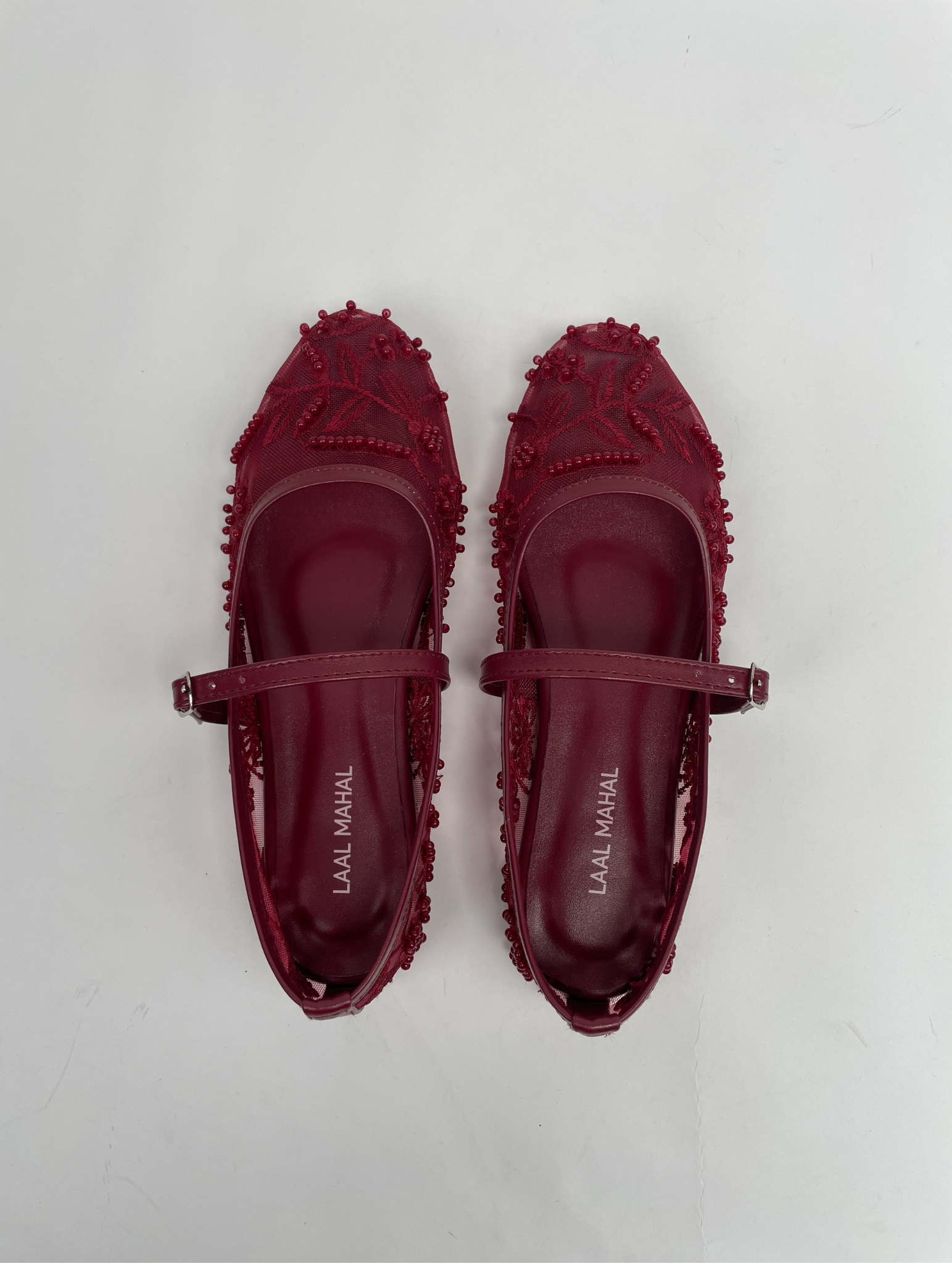Maroon Embroidered Mesh Ballerinas