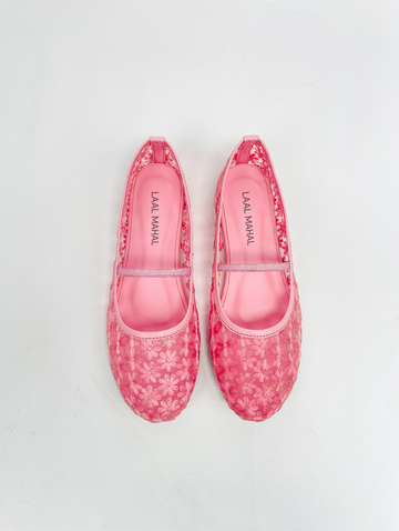 Pink Floral Embroidered Mary Janes