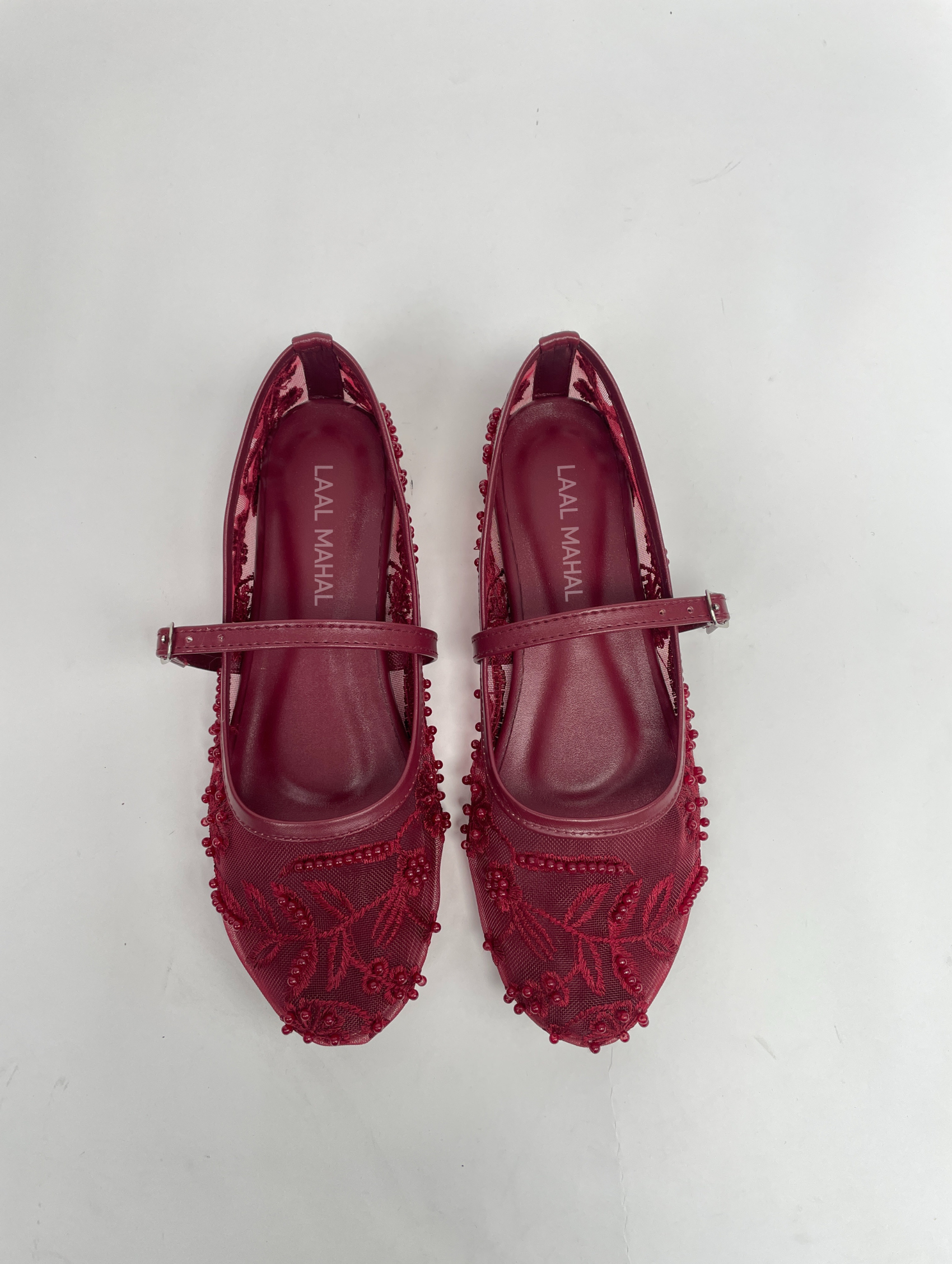 Maroon Embroidered Mesh Ballerinas