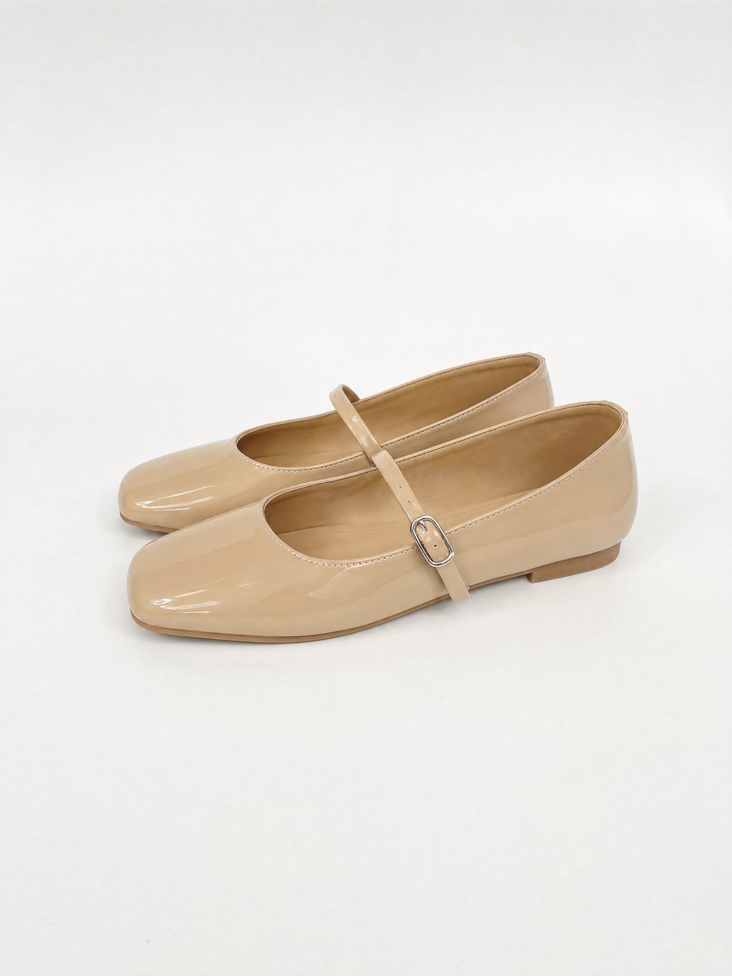 Beige Mary Jane flat shoes side view – Laal Mahal Pakistan