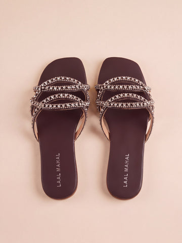 Celeste Crystal flat slides crystal embellished flat lay Pakistan — Laal Mahal