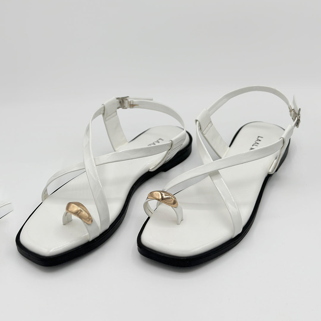 Gloss White cross strap flat sandals on feet women Pakistan – Laal Mahal