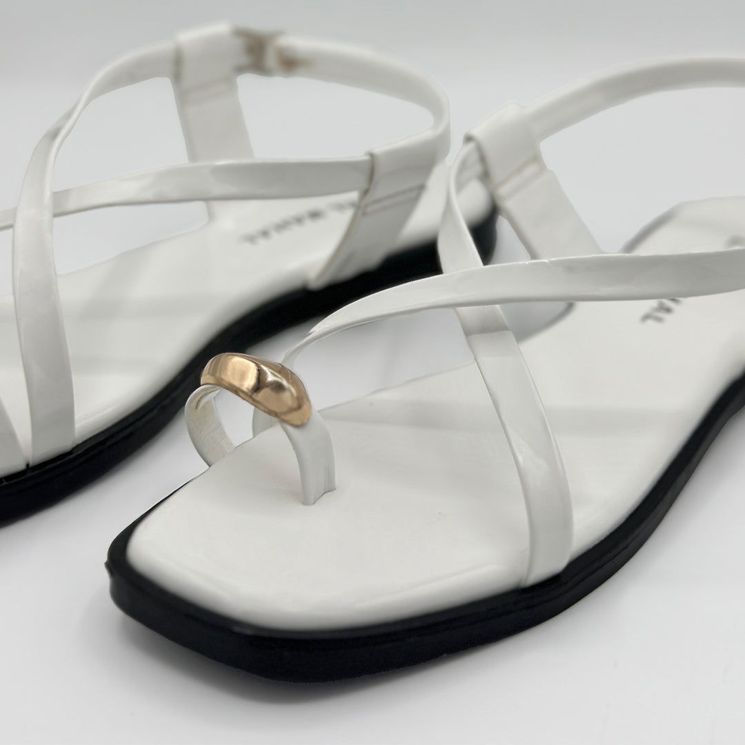Gloss White cross strap flat sandals side view women Pakistan – Laal Mahal